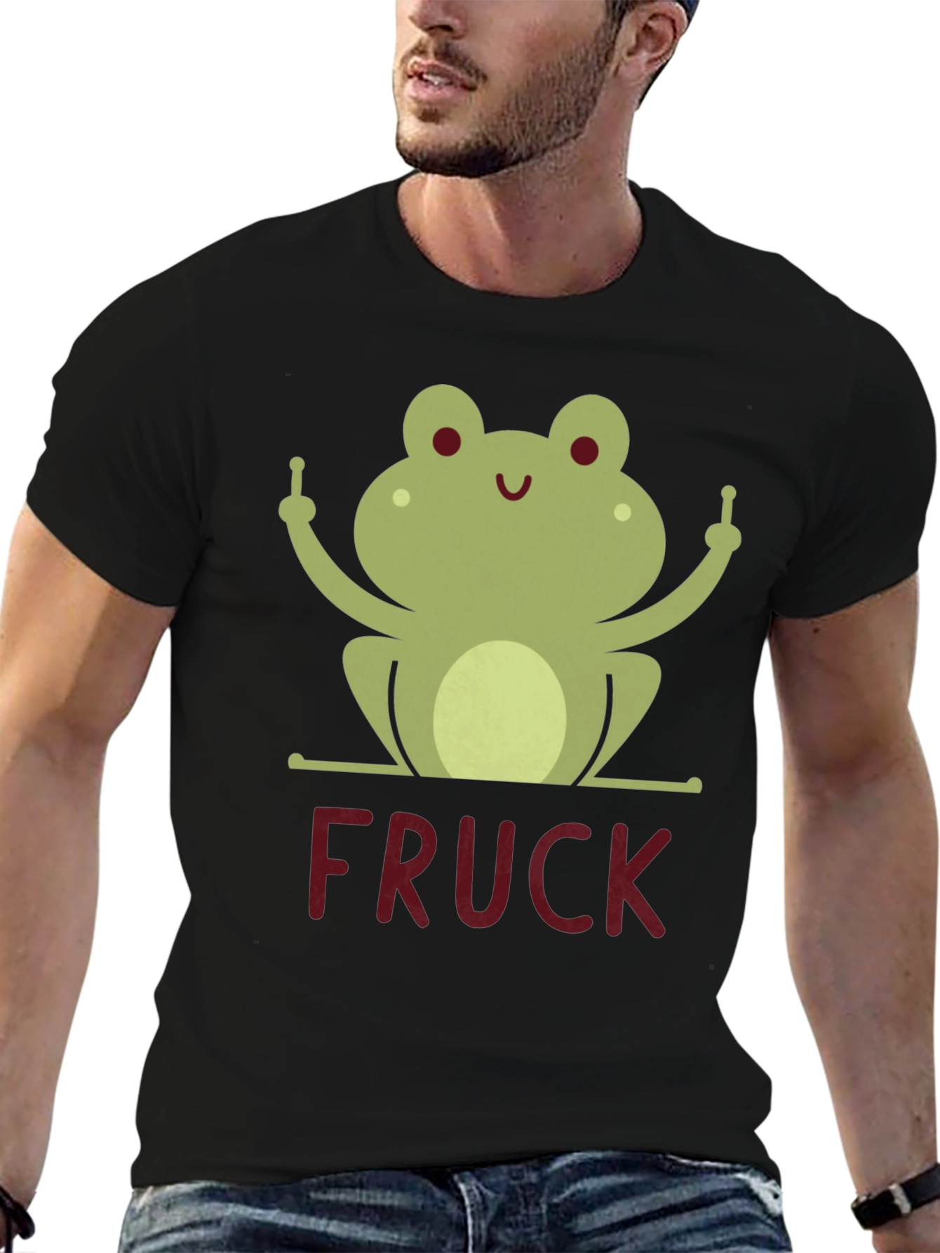Funny Frog Middle Finger FRUCK Graphic T-Shirt