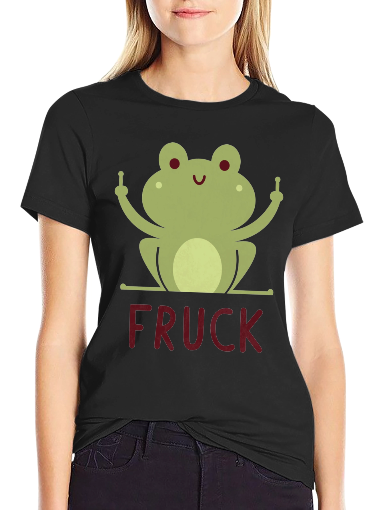 Funny Frog Middle Finger FRUCK Graphic T-Shirt