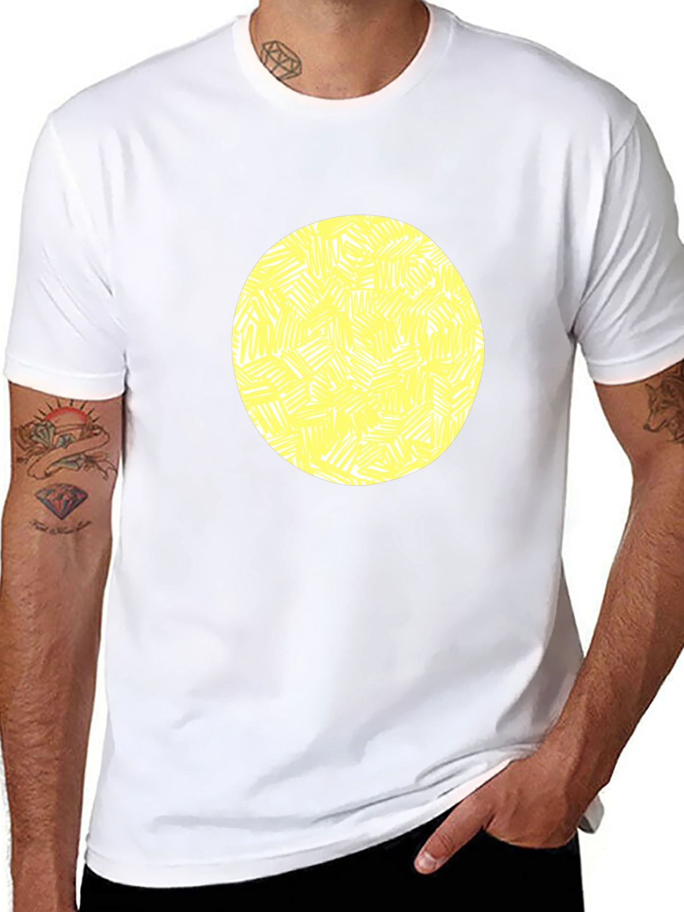 Abstract Yellow Circle Graphic Black T-Shirt