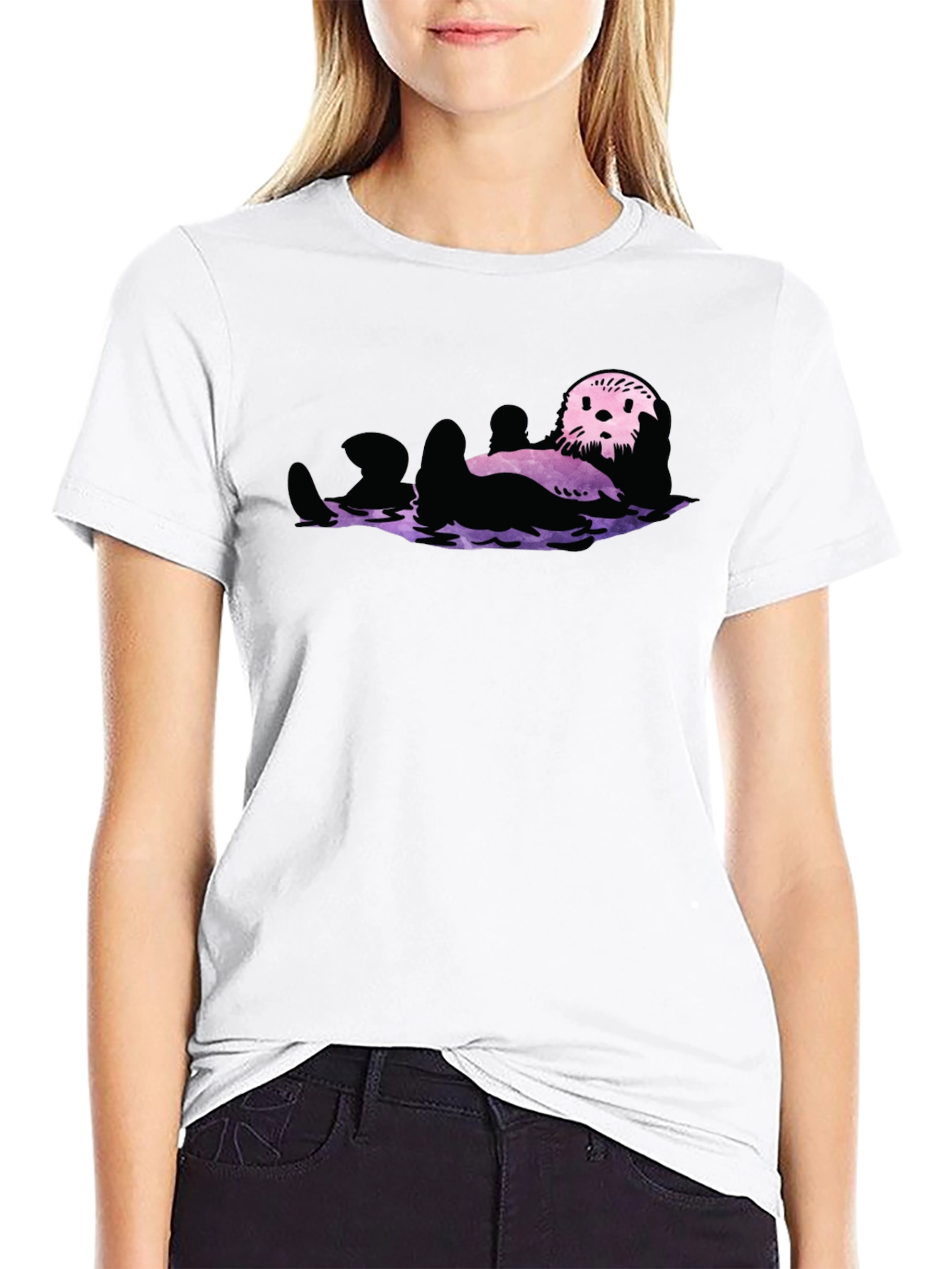 Otter Galaxy T-Shirt - Black Crew Neck