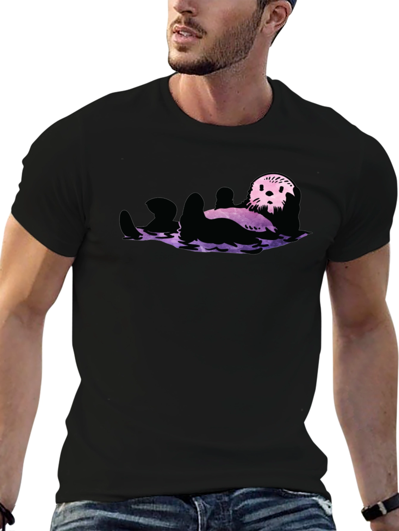 Otter Galaxy T-Shirt - Black Crew Neck