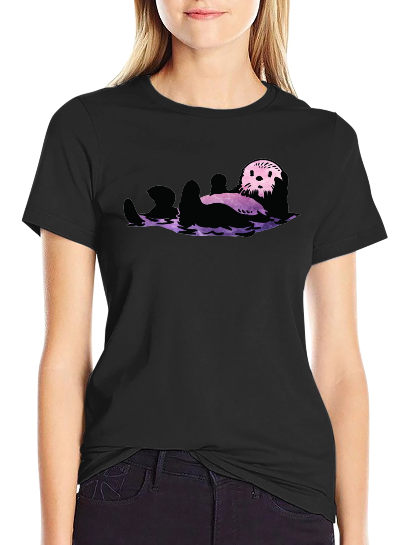 Otter Galaxy T-Shirt - Black Crew Neck