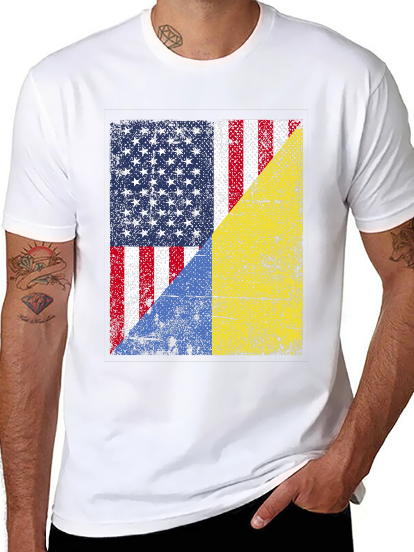 USA & Ukraine Flag Graphic T-Shirt