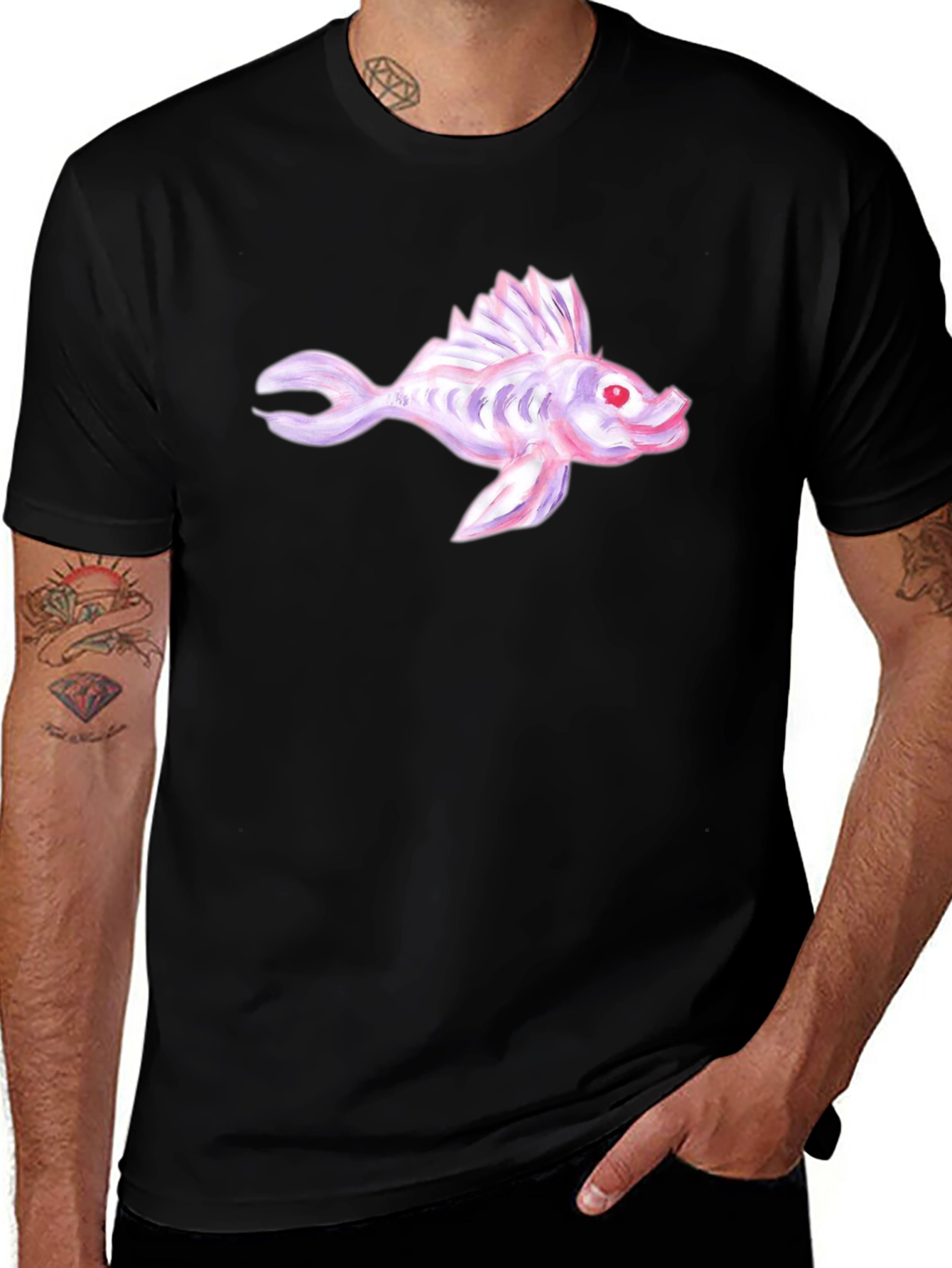 Fish Graphic Tee - Unique Design Black Cotton T-Shirt