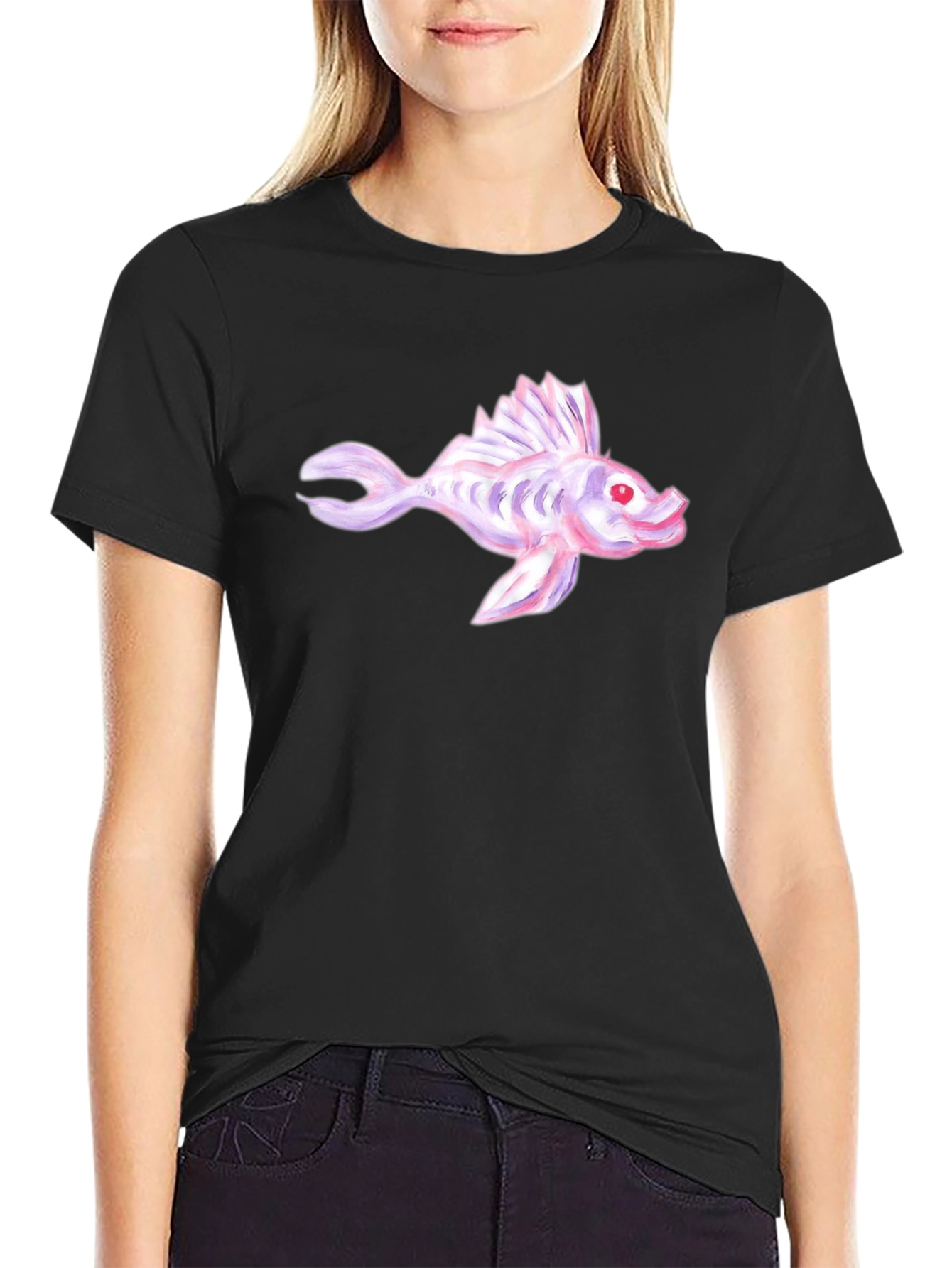 Fish Graphic Tee - Unique Design Black Cotton T-Shirt