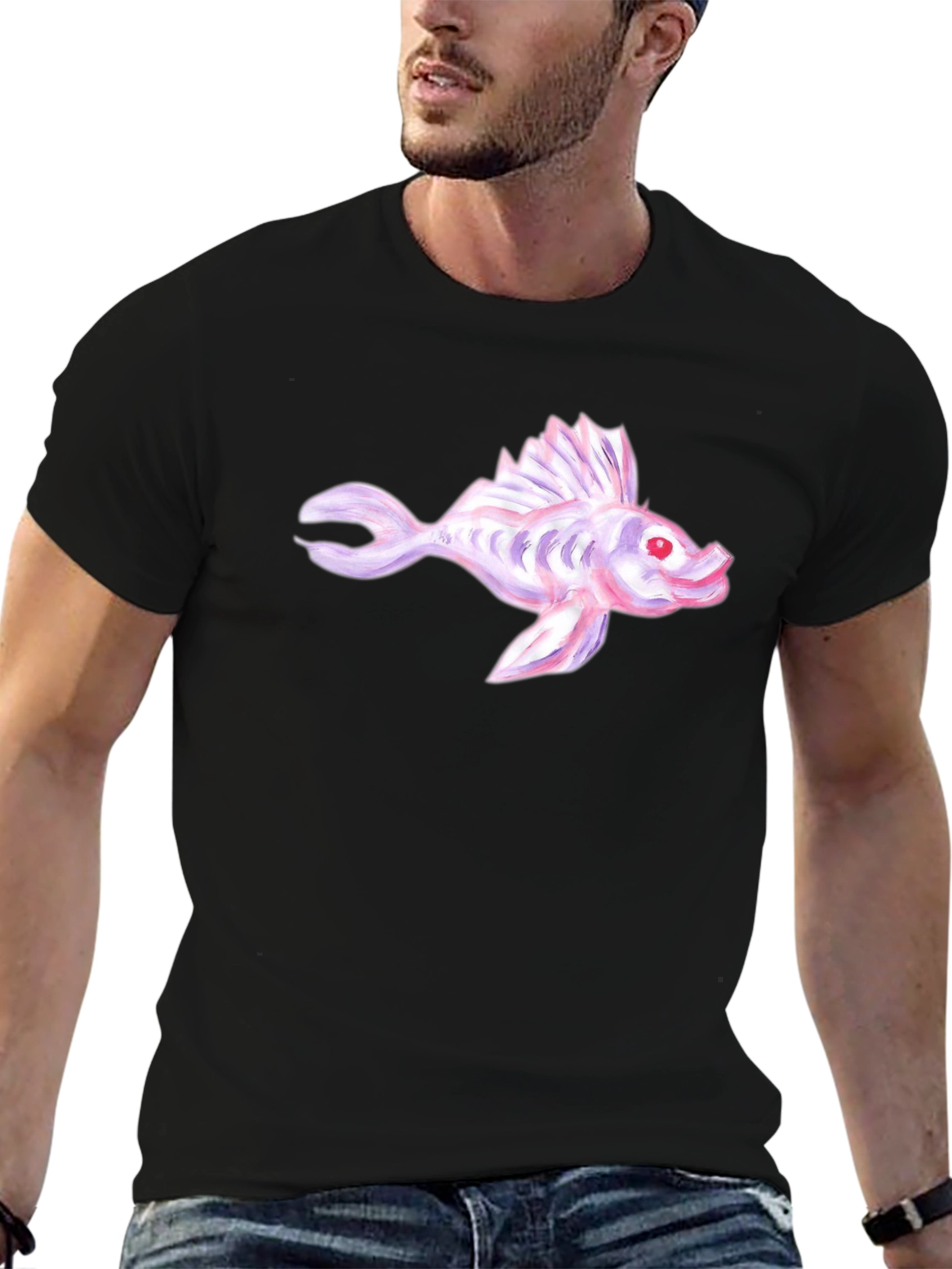 Fish Graphic Tee - Unique Design Black Cotton T-Shirt
