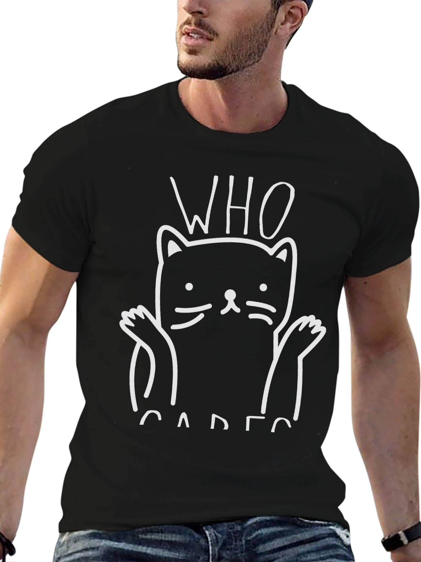 Who Cares Cat Graphic Tee - Funny Unisex T-Shirt