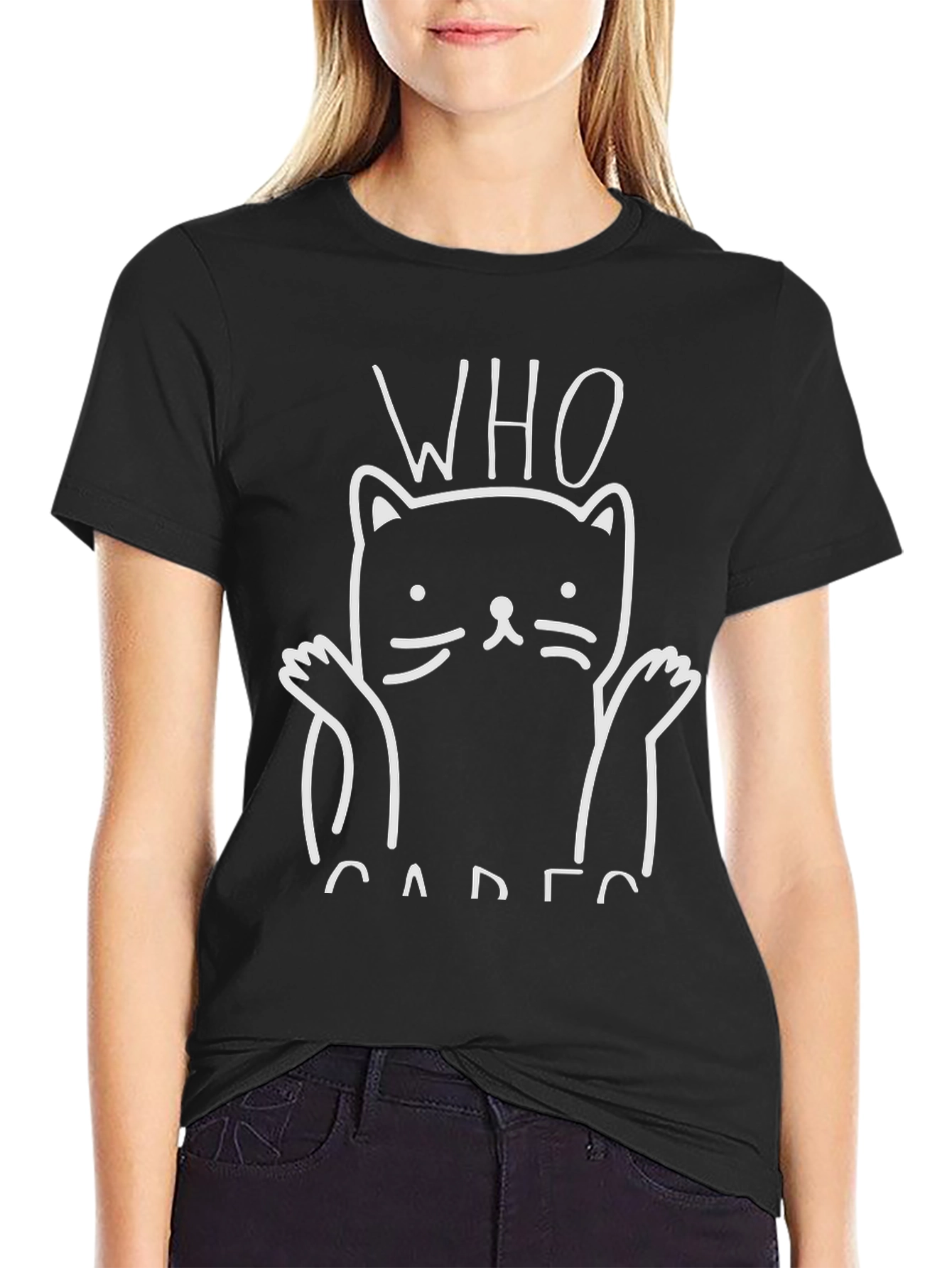 Who Cares Cat Graphic Tee - Funny Unisex T-Shirt