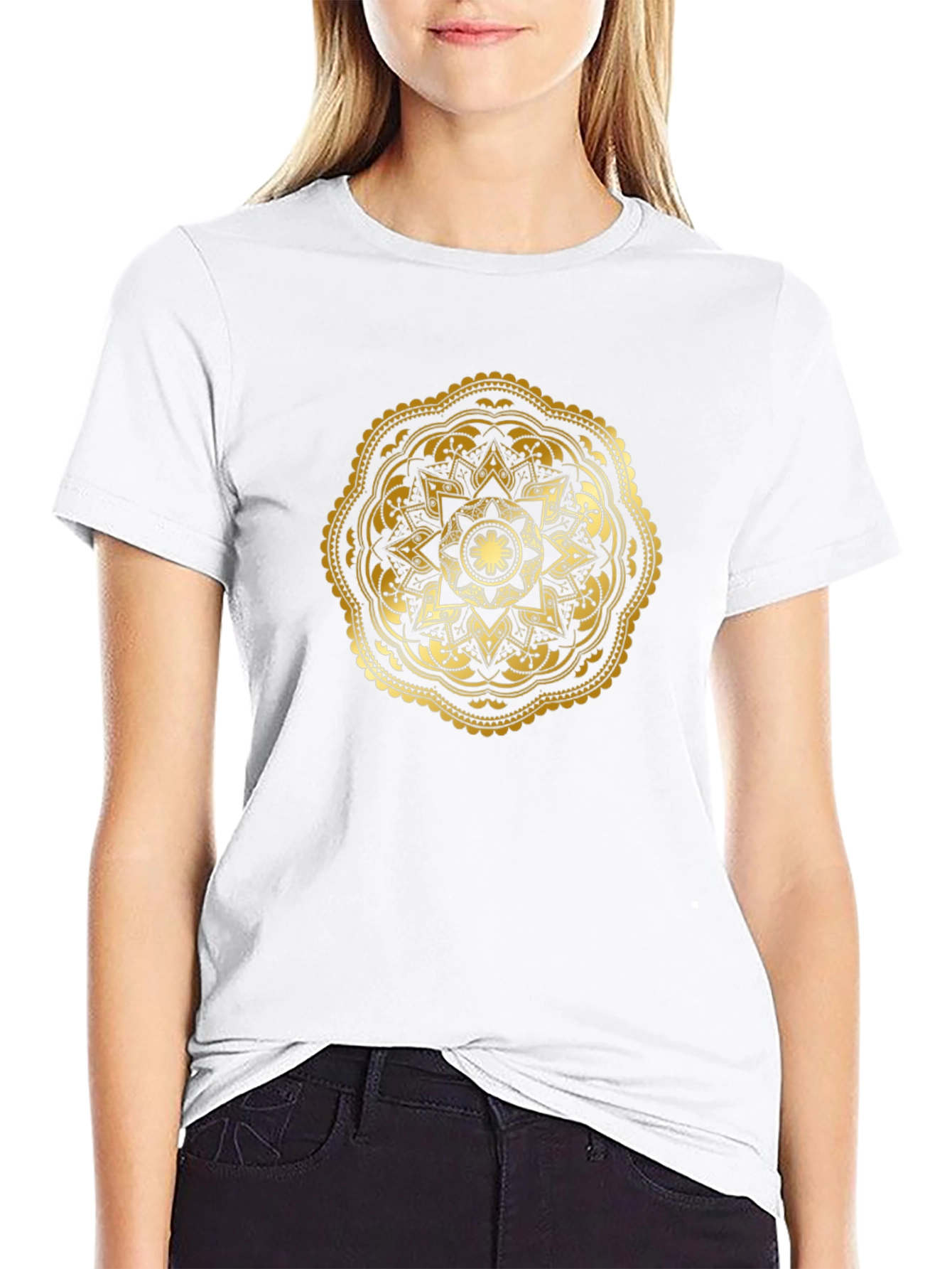 Gold Mandala Graphic Black T-Shirt