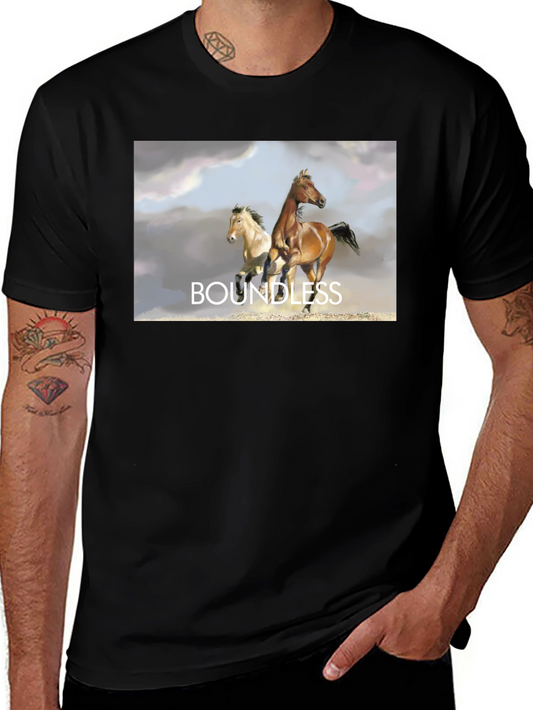 Boundless Horse Graphic Tee - Black Cotton T-Shirt