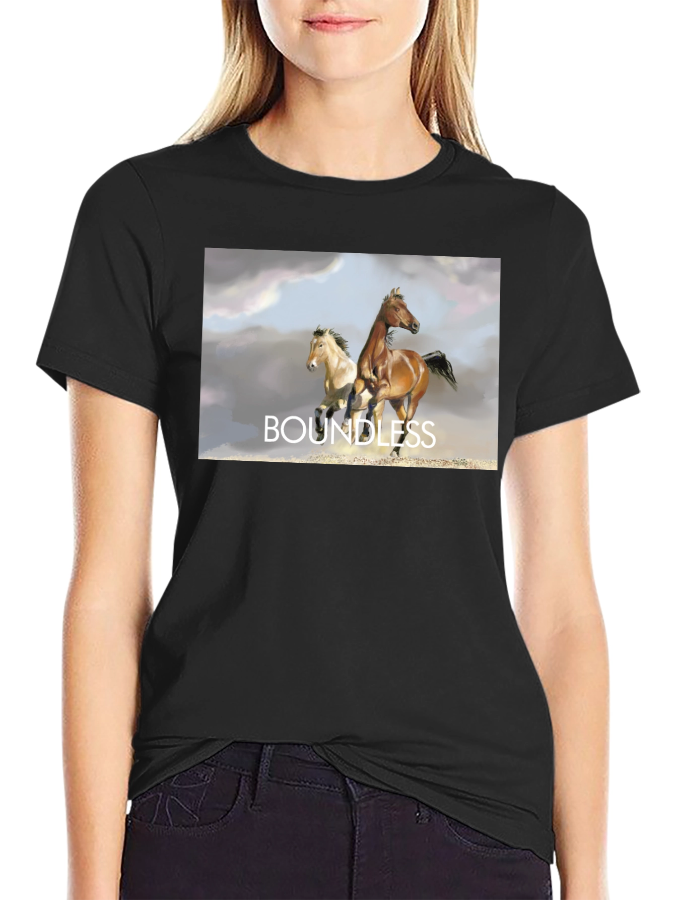 Boundless Horse Graphic Tee - Black Cotton T-Shirt