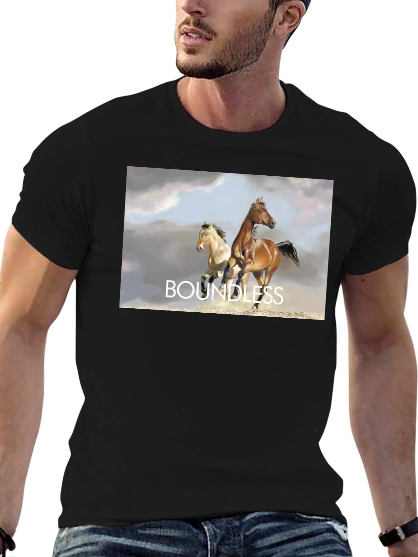 Boundless Horse Graphic Tee - Black Cotton T-Shirt