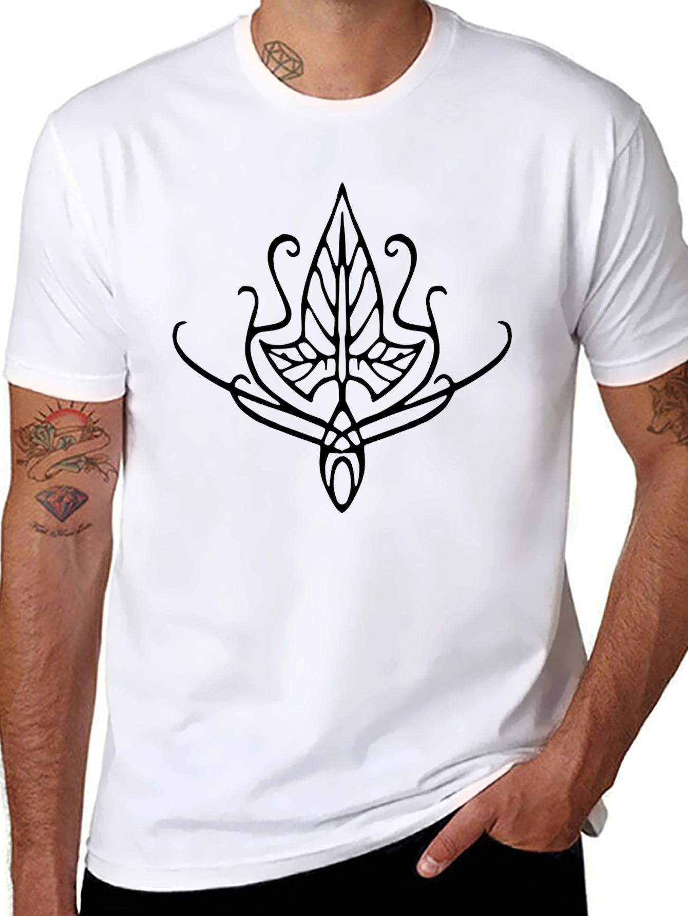 Elven Leaf Design Black T-Shirt