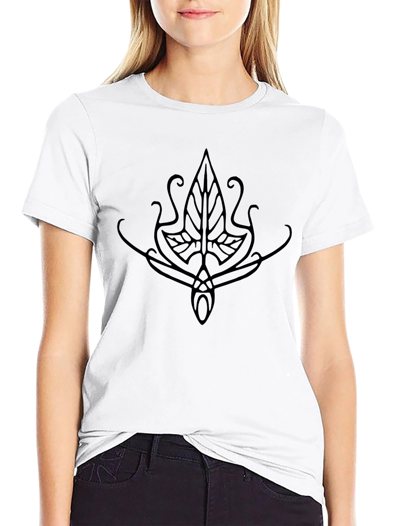 Elven Leaf Design Black T-Shirt