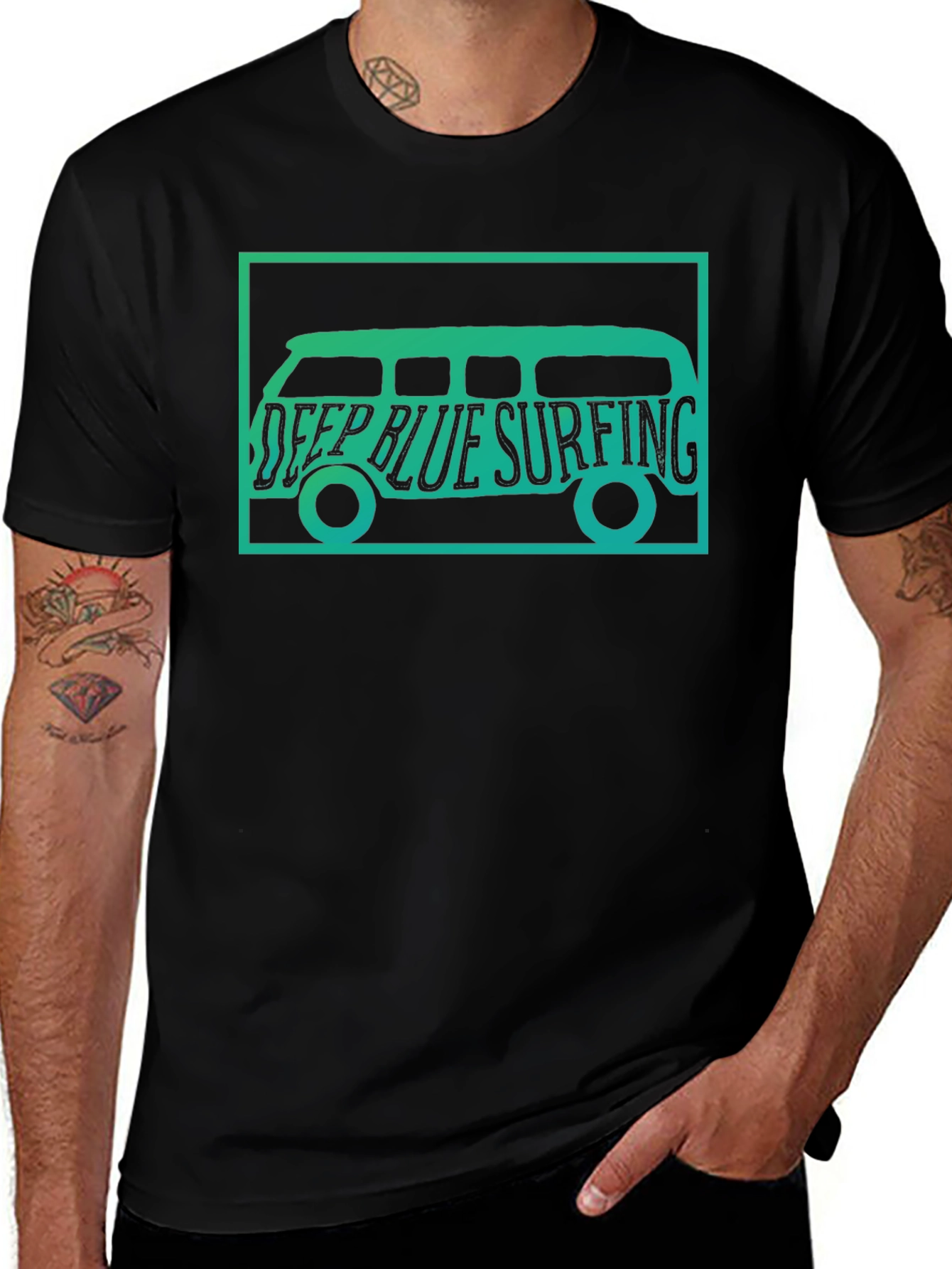Deep Blue Surfing Van Graphic Tee - Black