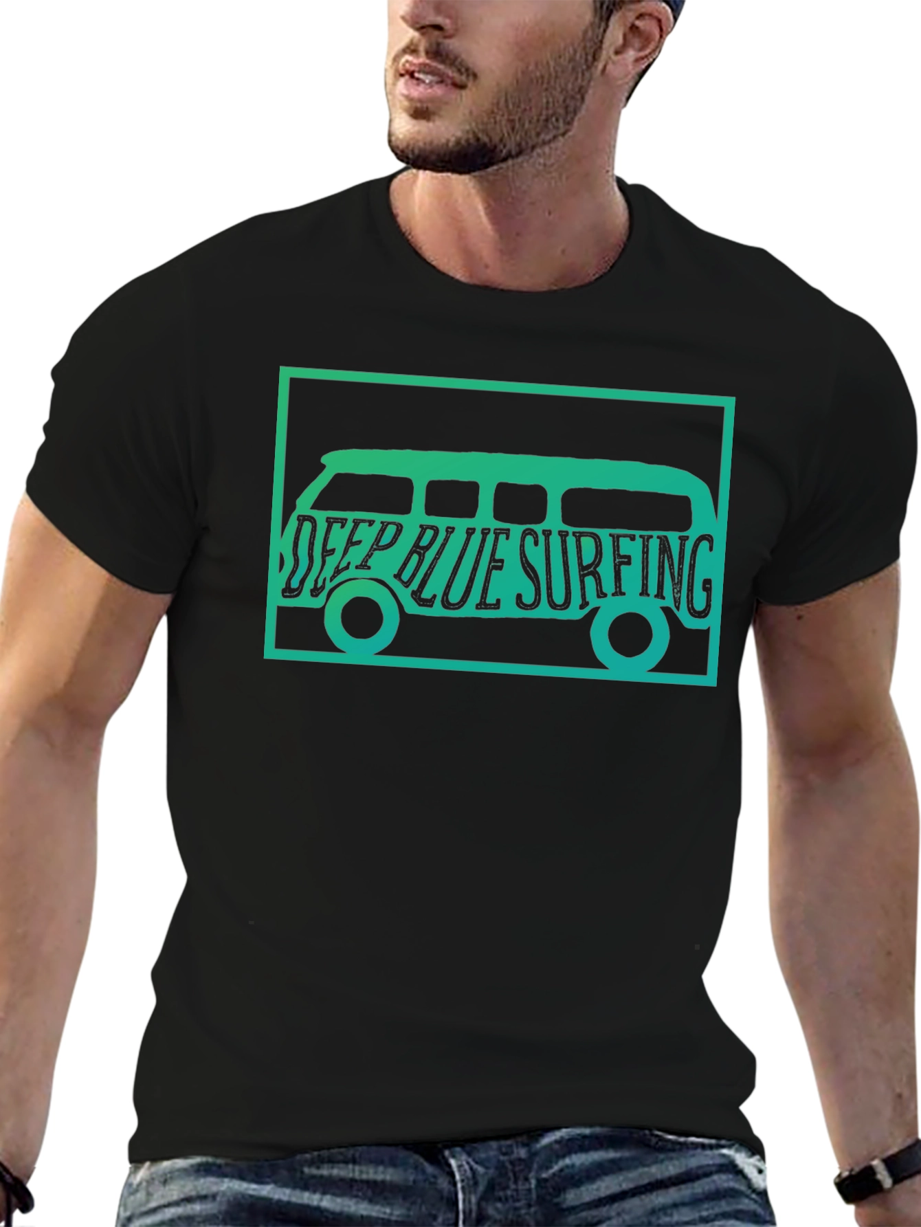 Deep Blue Surfing Van Graphic Tee - Black