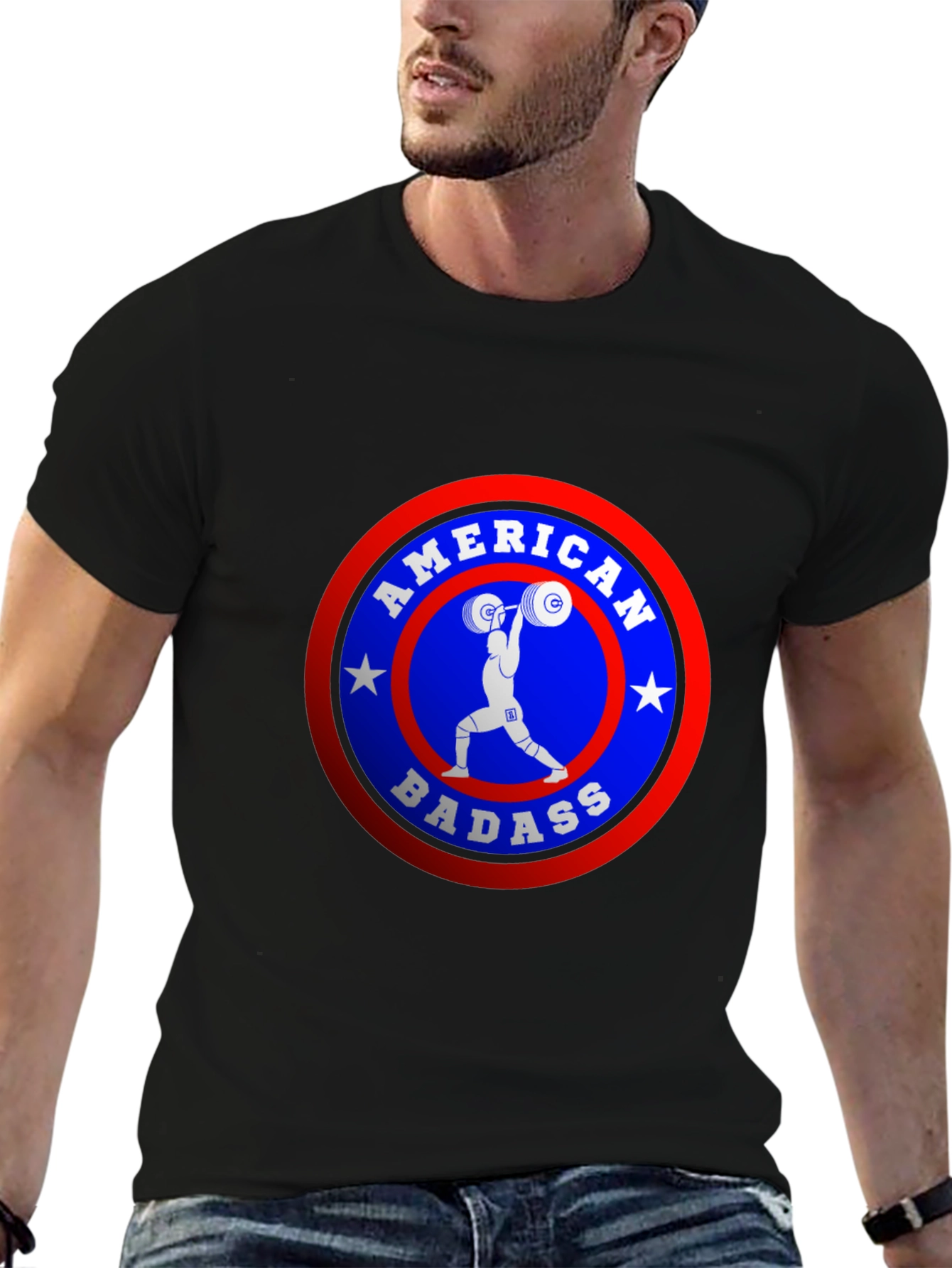 American Badass Weightlifting T-Shirt - Patriotic Pride!