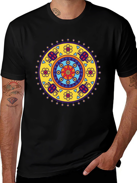 Ethnic Mandala Print Black T-Shirt - Casual Style