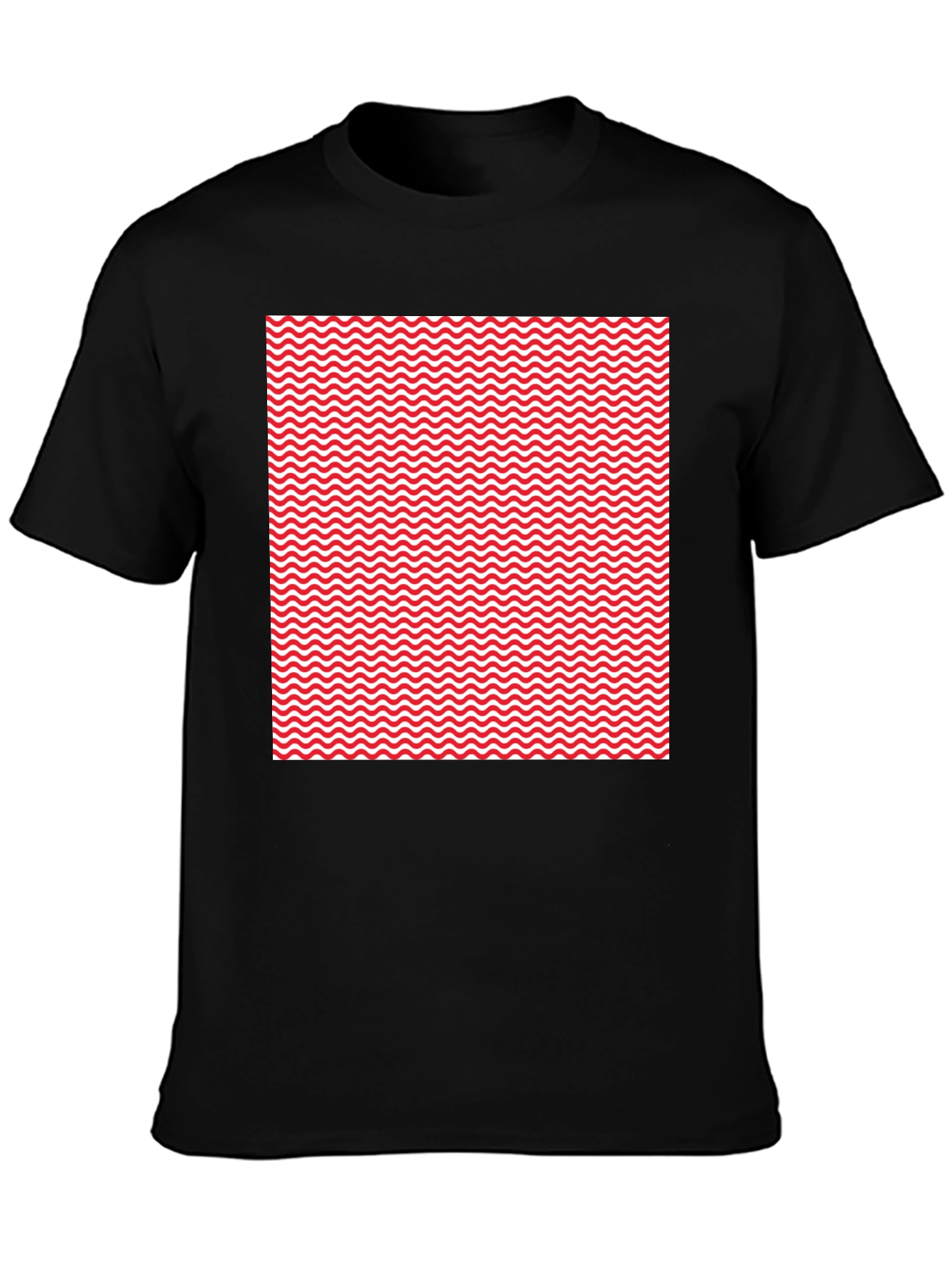 Red Wave Patterned Black T-Shirt