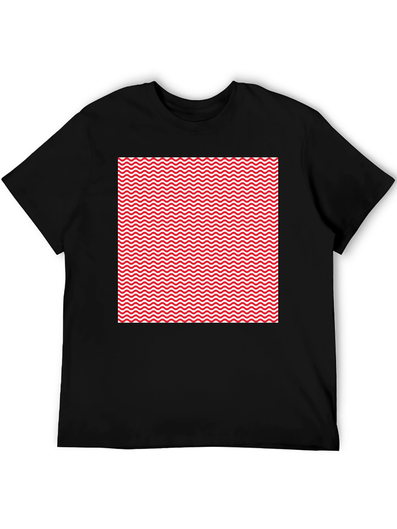 Red Wave Patterned Black T-Shirt