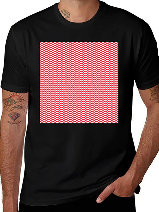 Red Wave Patterned Black T-Shirt