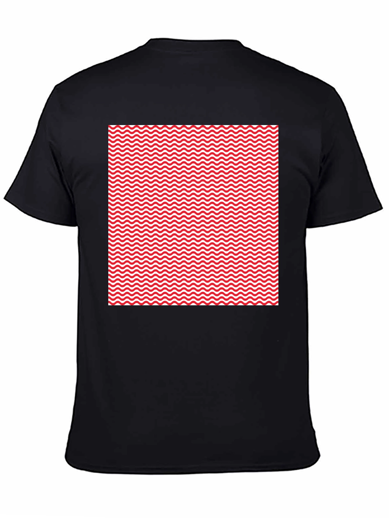 Red Wave Patterned Black T-Shirt