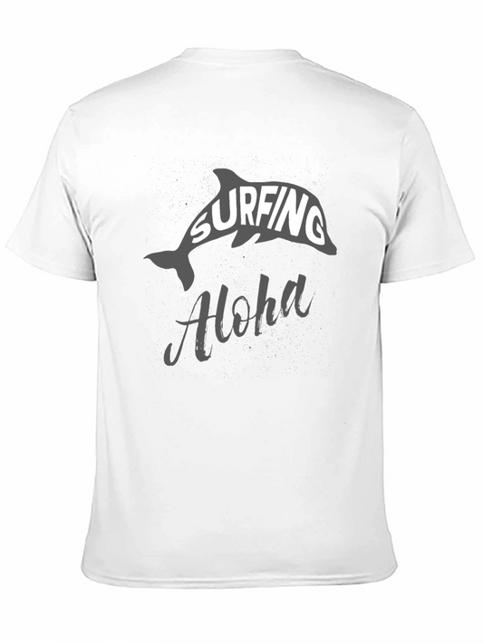 Surfing Aloha Dolphin Graphic Tee - Black