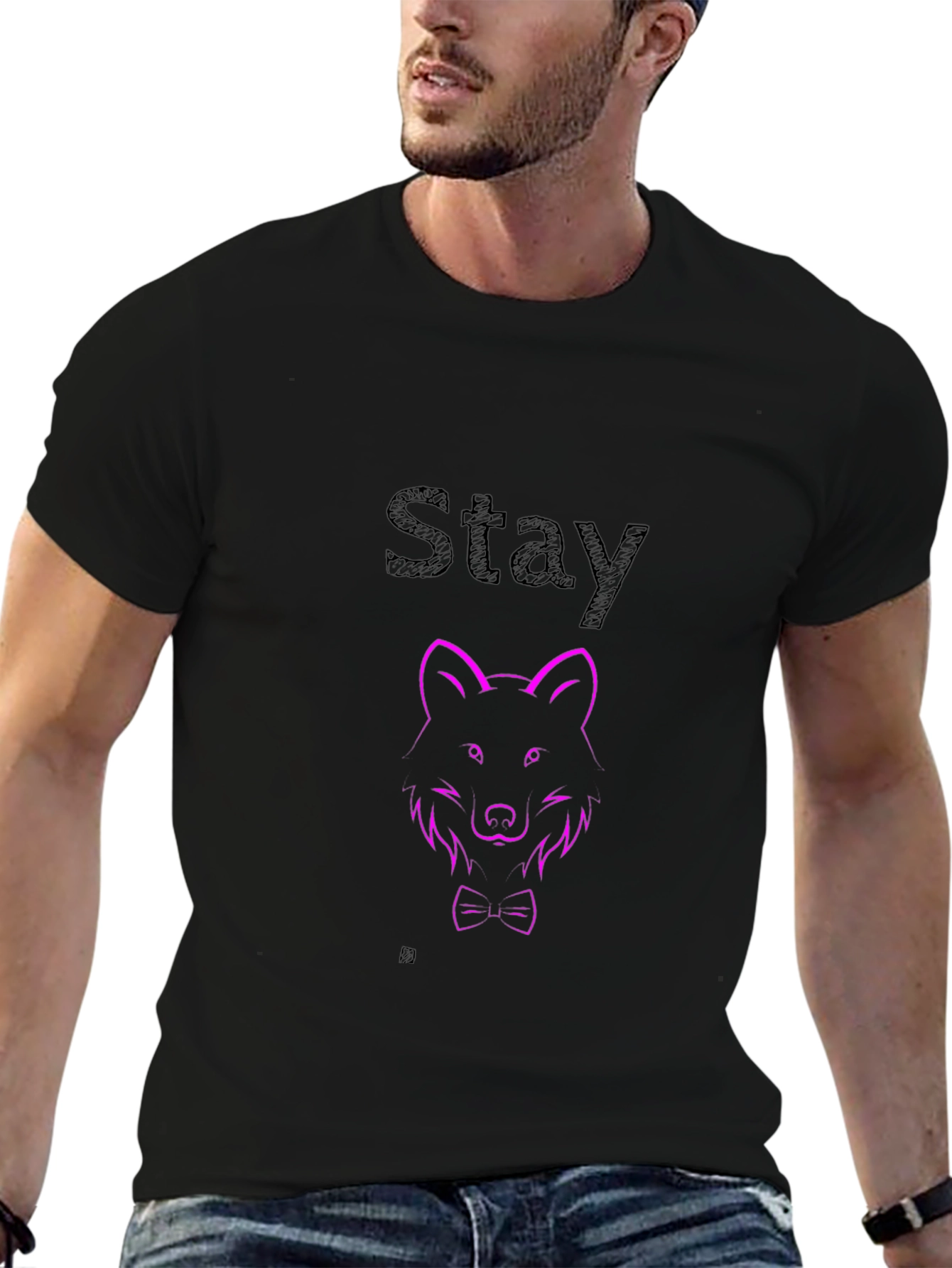 Mens Black Wolf Graphic Tee - Stay Stylish