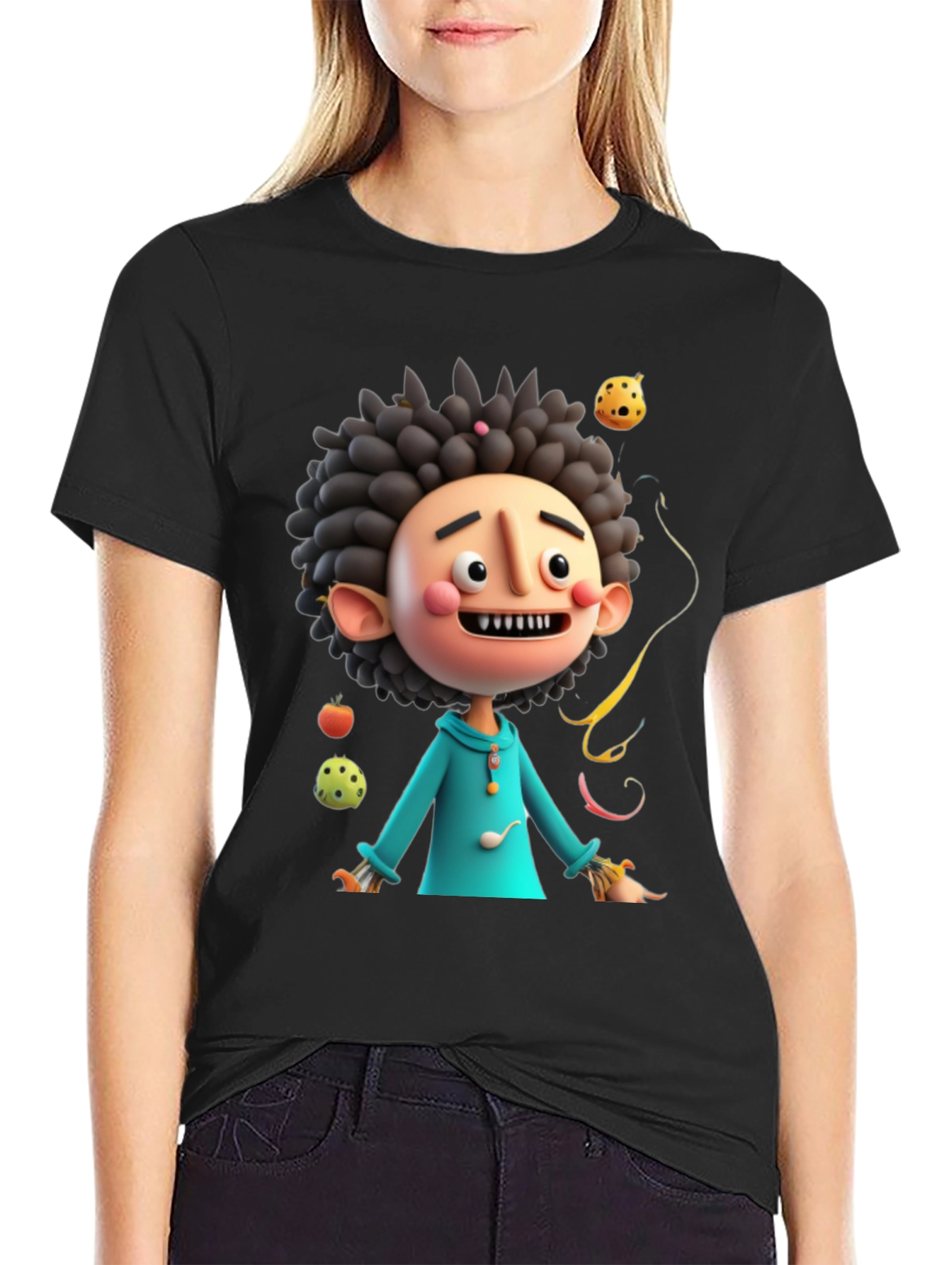 Fun Cartoon Character Black T-Shirt
