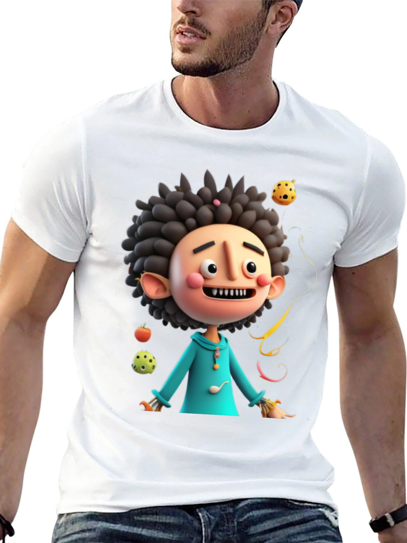 Fun Cartoon Character Black T-Shirt