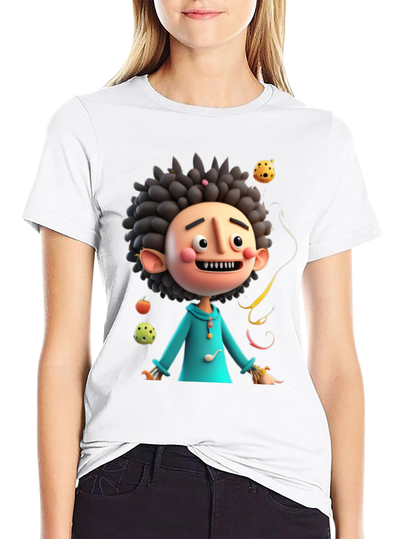 Fun Cartoon Character Black T-Shirt