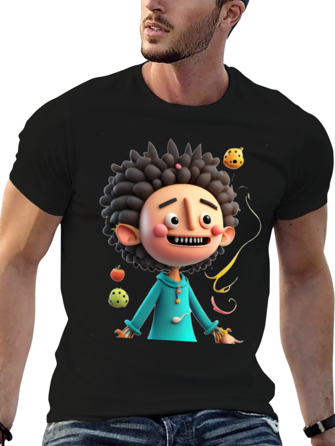 Fun Cartoon Character Black T-Shirt