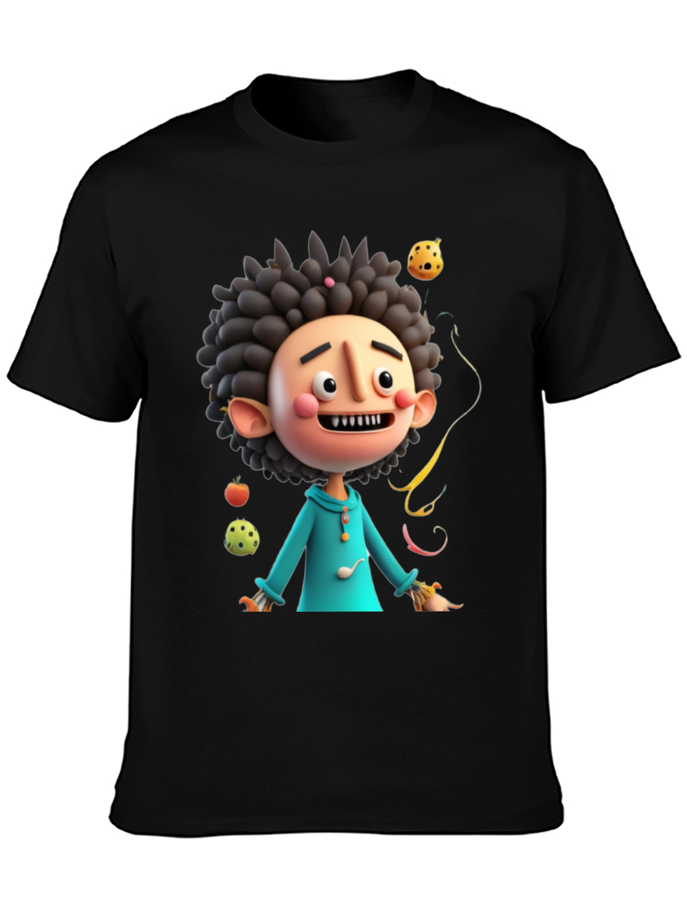 Fun Cartoon Character Black T-Shirt