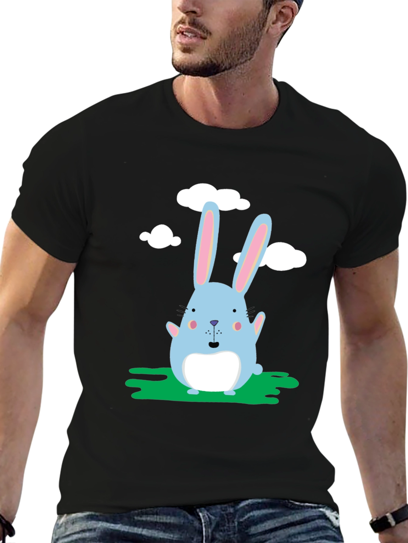 Cute Bunny Graphic Black T-Shirt