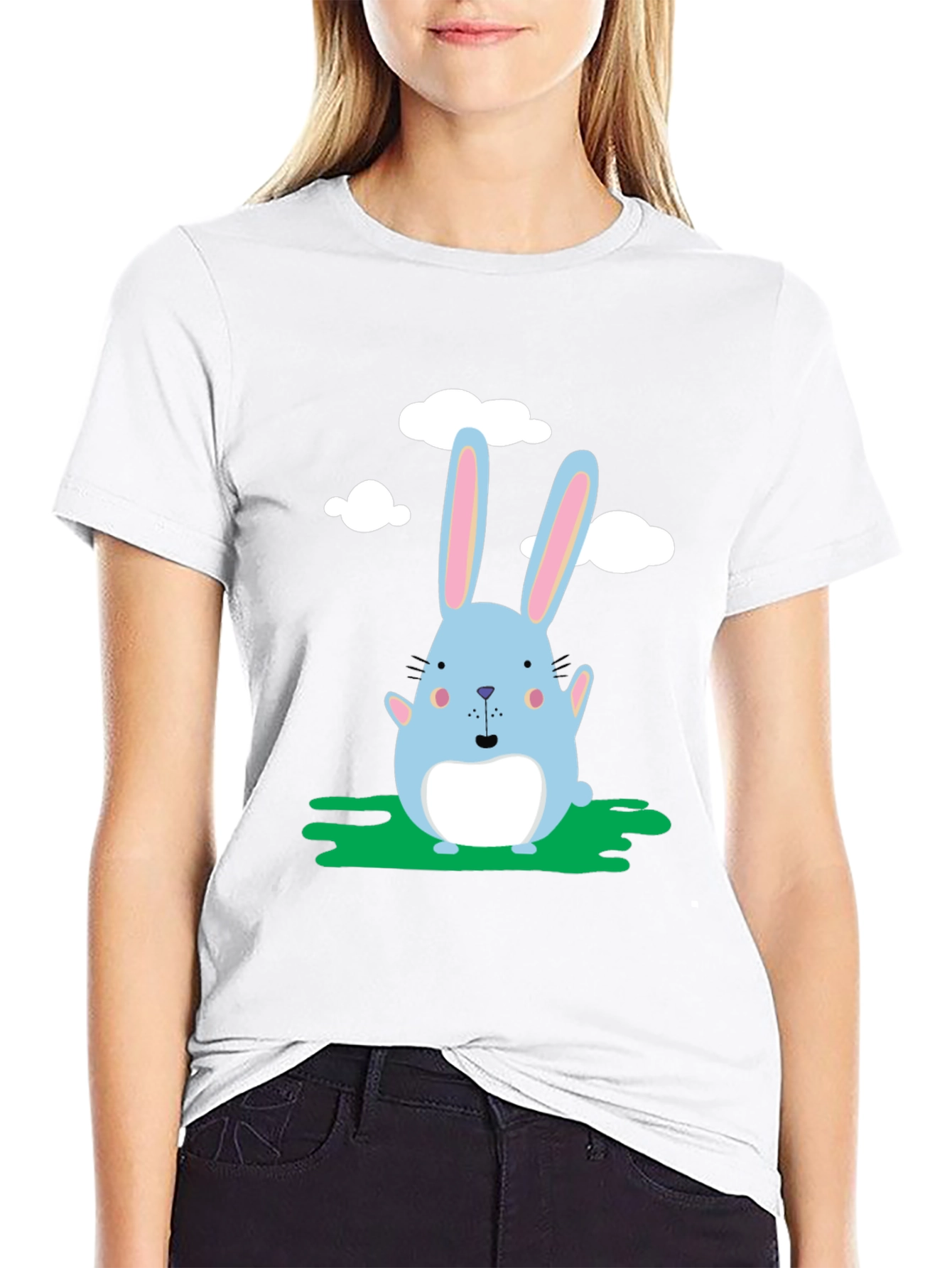 Cute Bunny Graphic Black T-Shirt