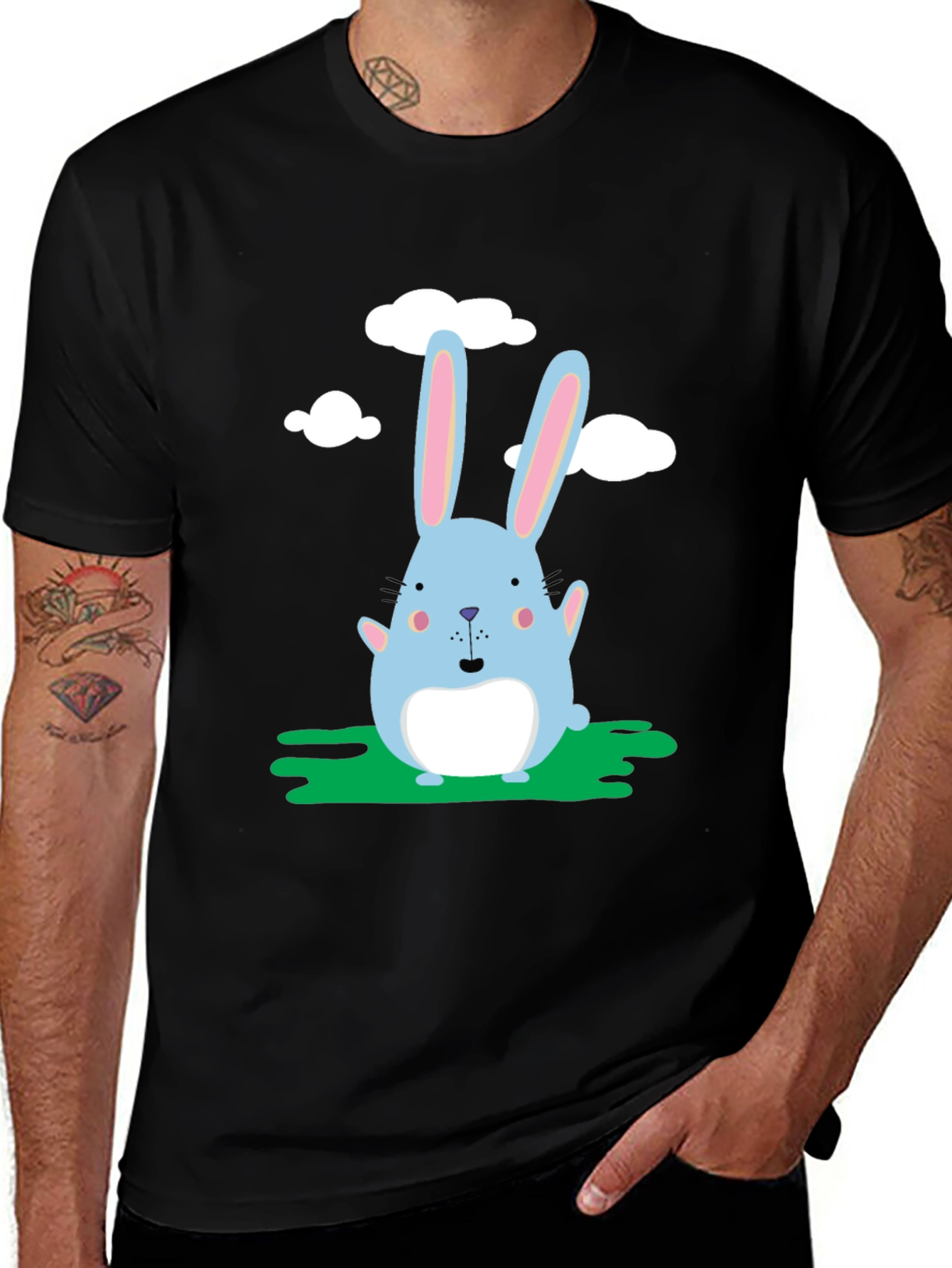 Cute Bunny Graphic Black T-Shirt