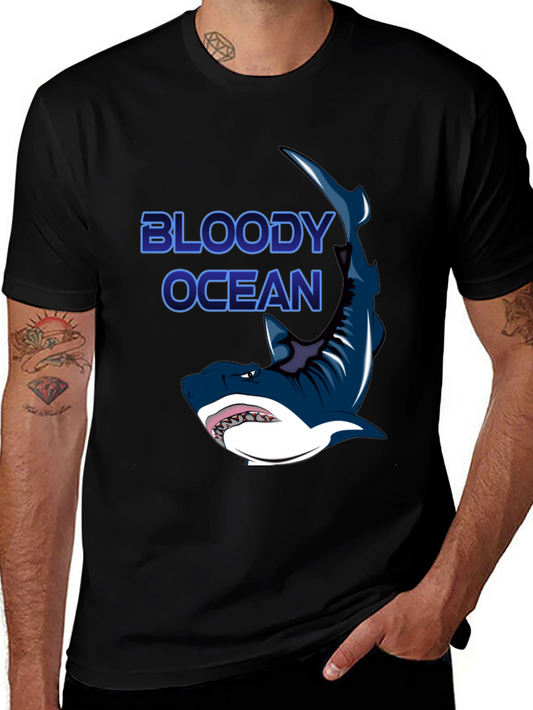 Bloody Ocean Shark Graphic Black T-Shirt