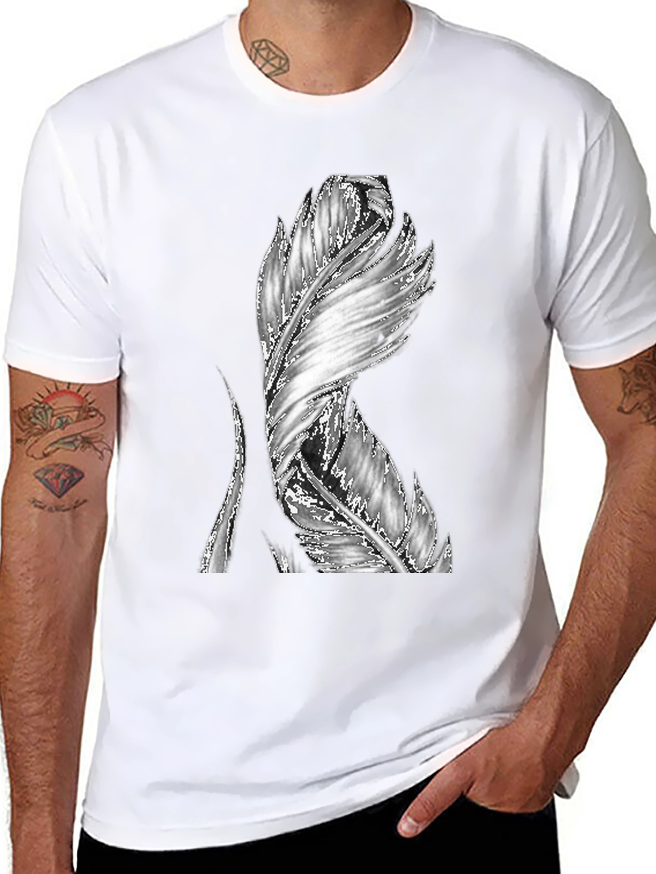 Feather Graphic Black T-Shirt - Unique Design