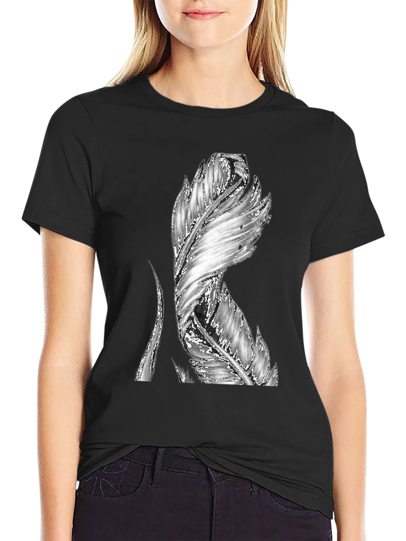 Feather Graphic Black T-Shirt - Unique Design