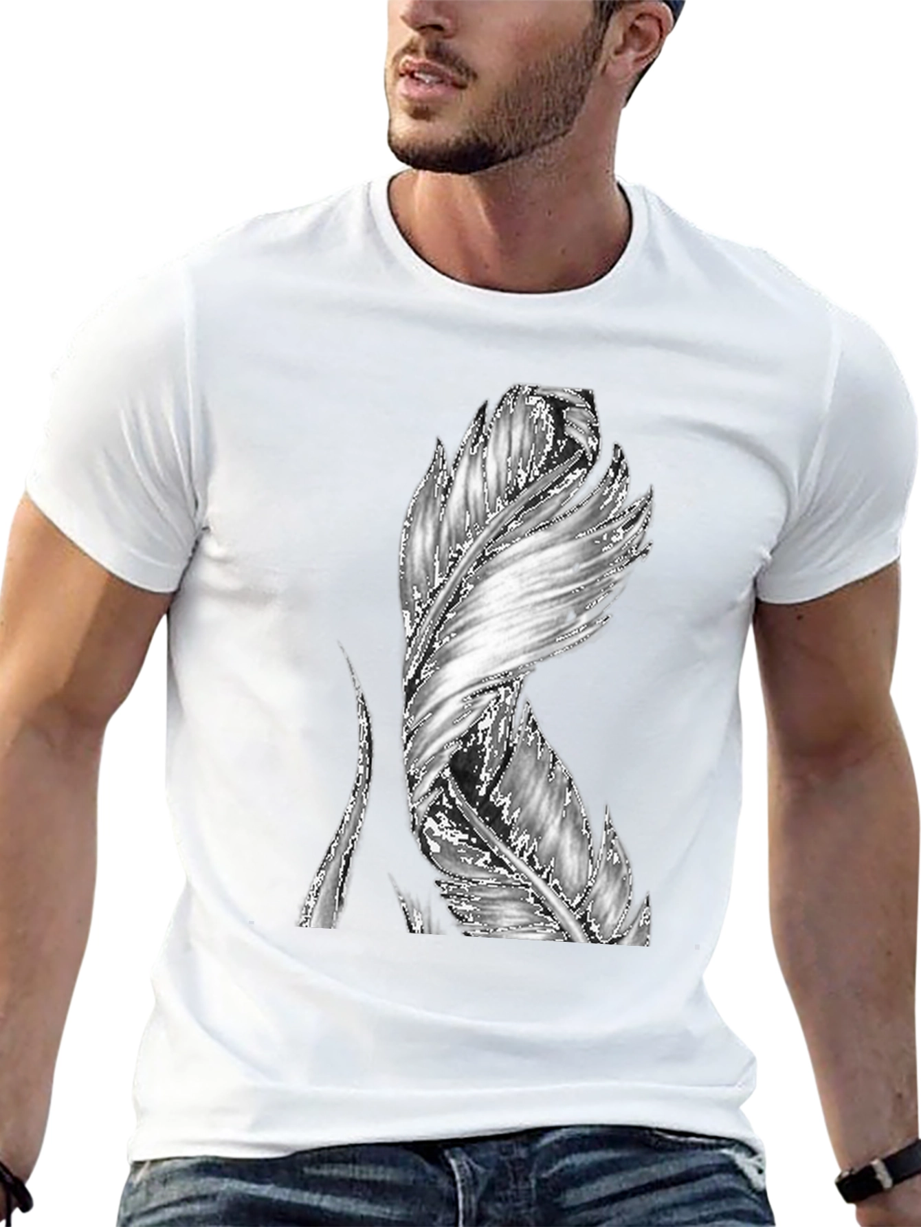 Feather Graphic Black T-Shirt - Unique Design