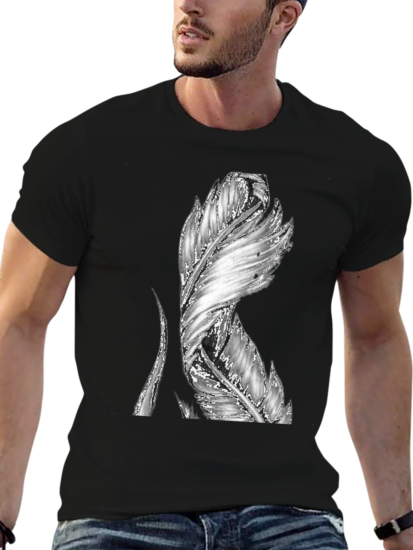 Feather Graphic Black T-Shirt - Unique Design