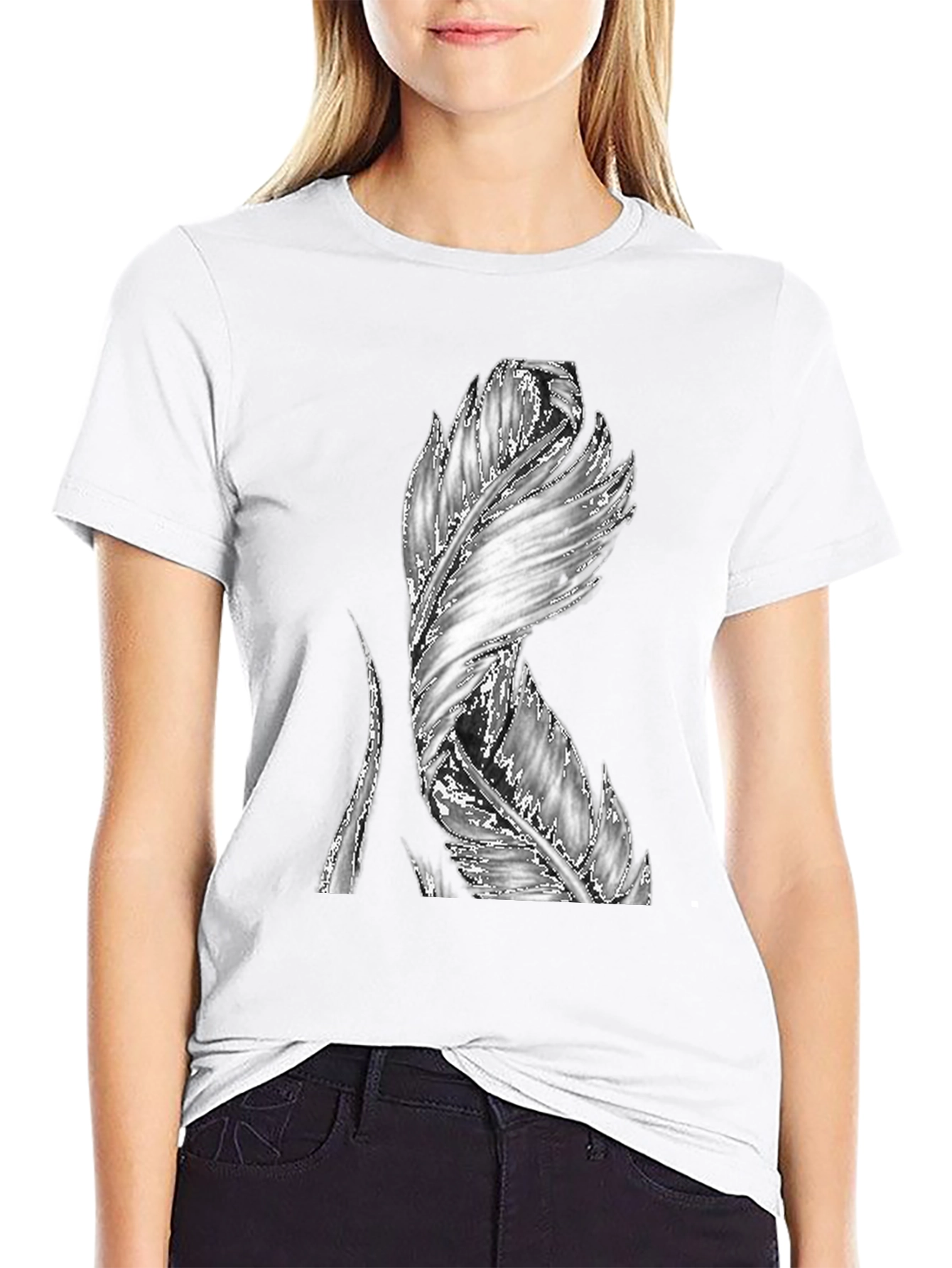Feather Graphic Black T-Shirt - Unique Design