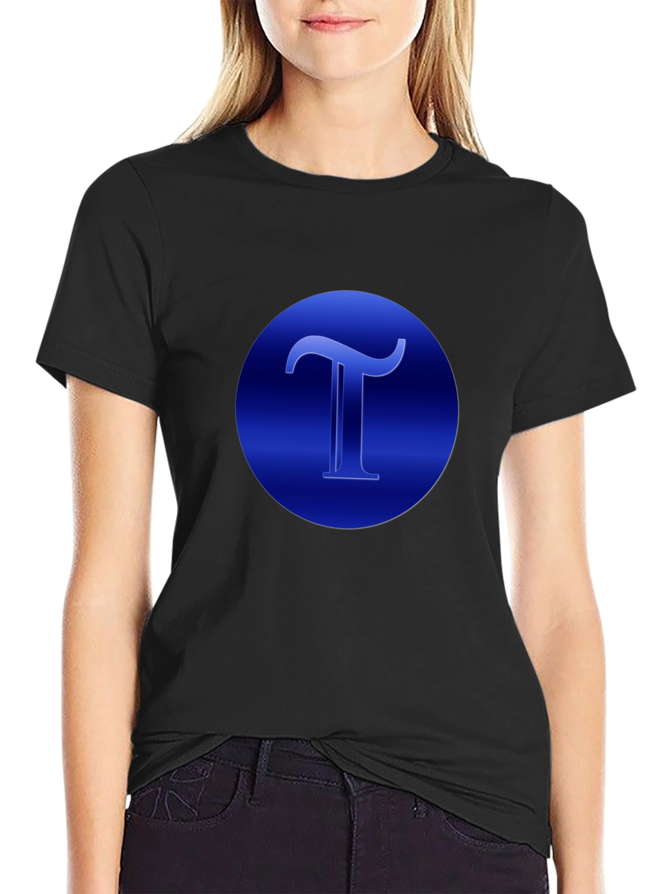 Blue T Graphic Black T-Shirt