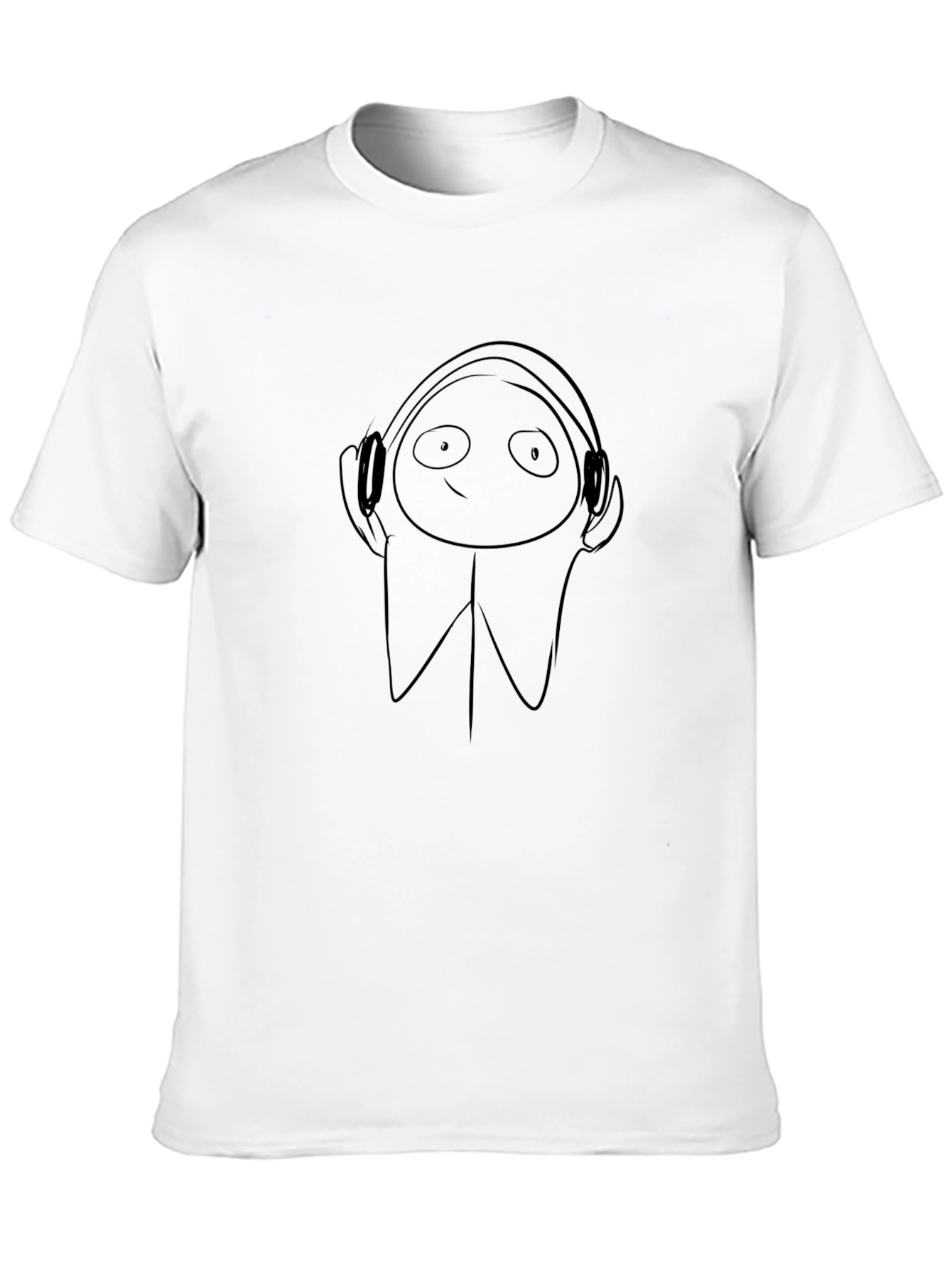 Mens Black T-Shirt with Cartoon Headphones Print