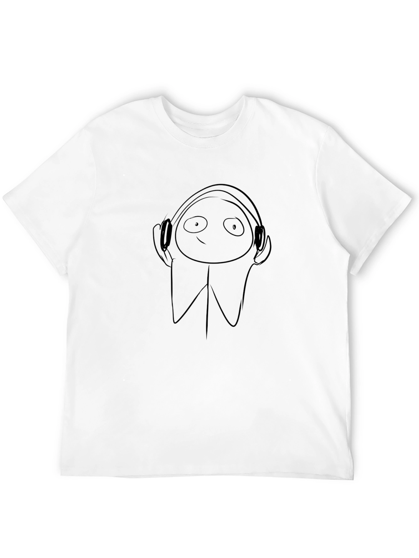 Mens Black T-Shirt with Cartoon Headphones Print