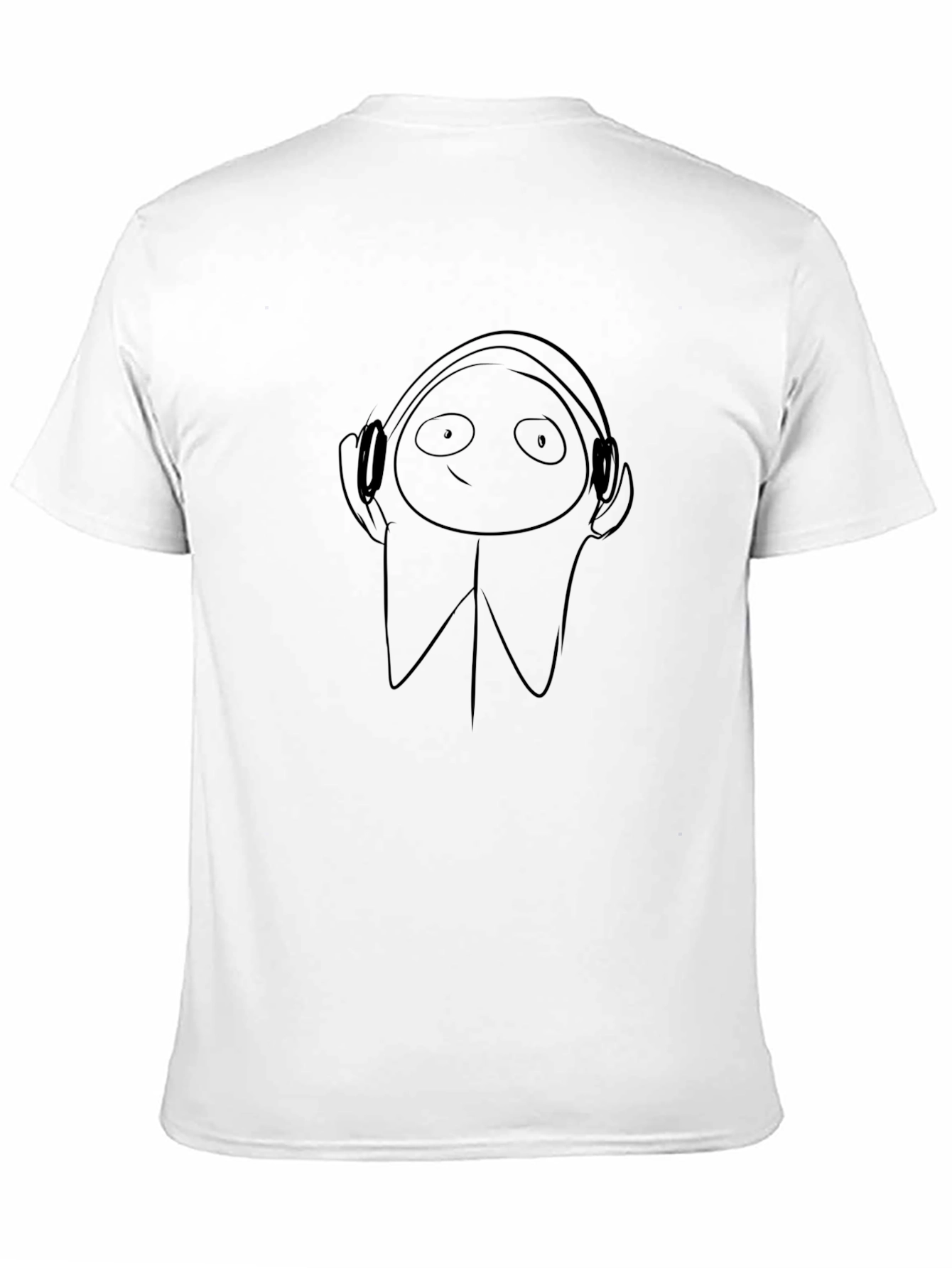 Mens Black T-Shirt with Cartoon Headphones Print