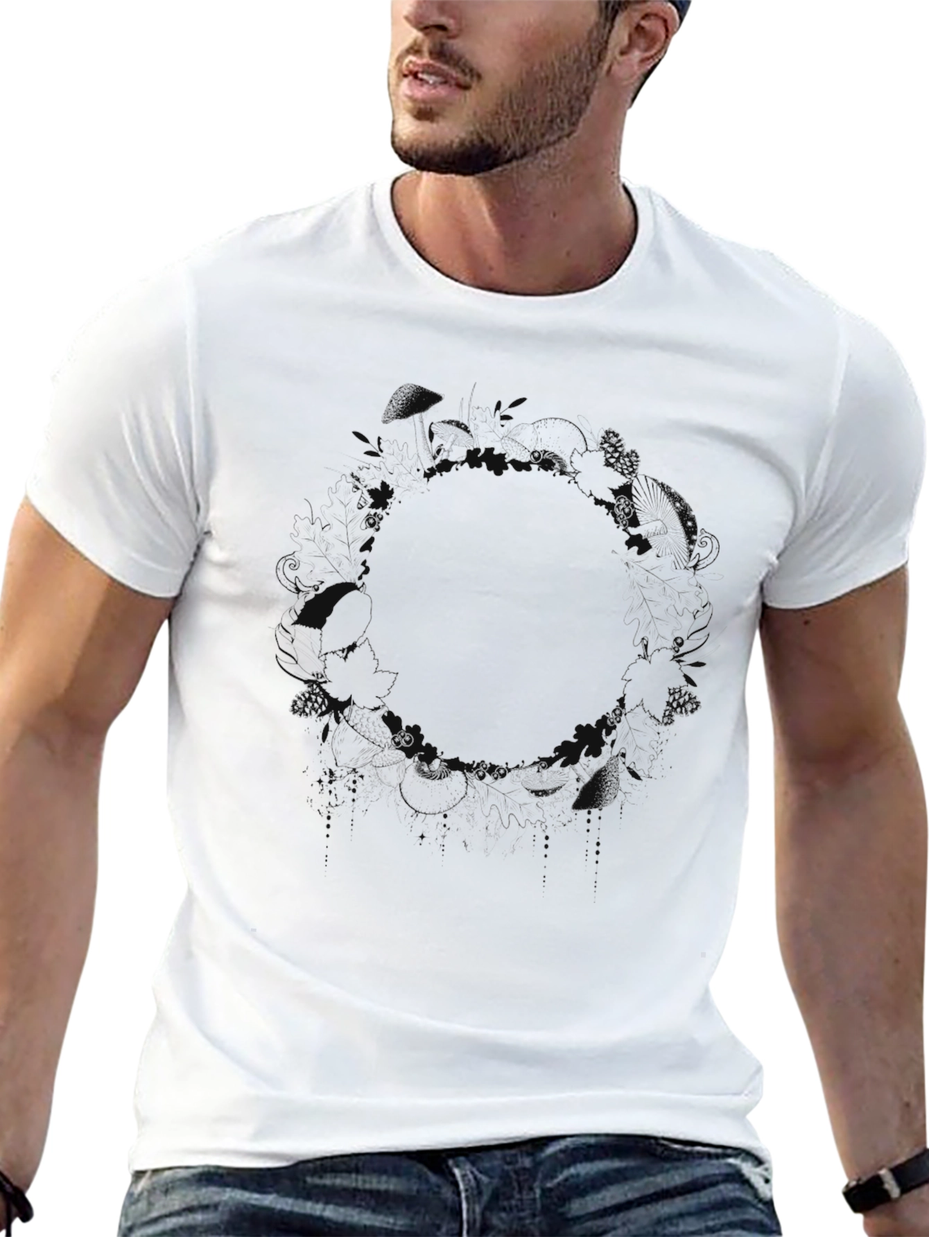 Mens Black Crew Neck Graphic T-Shirt