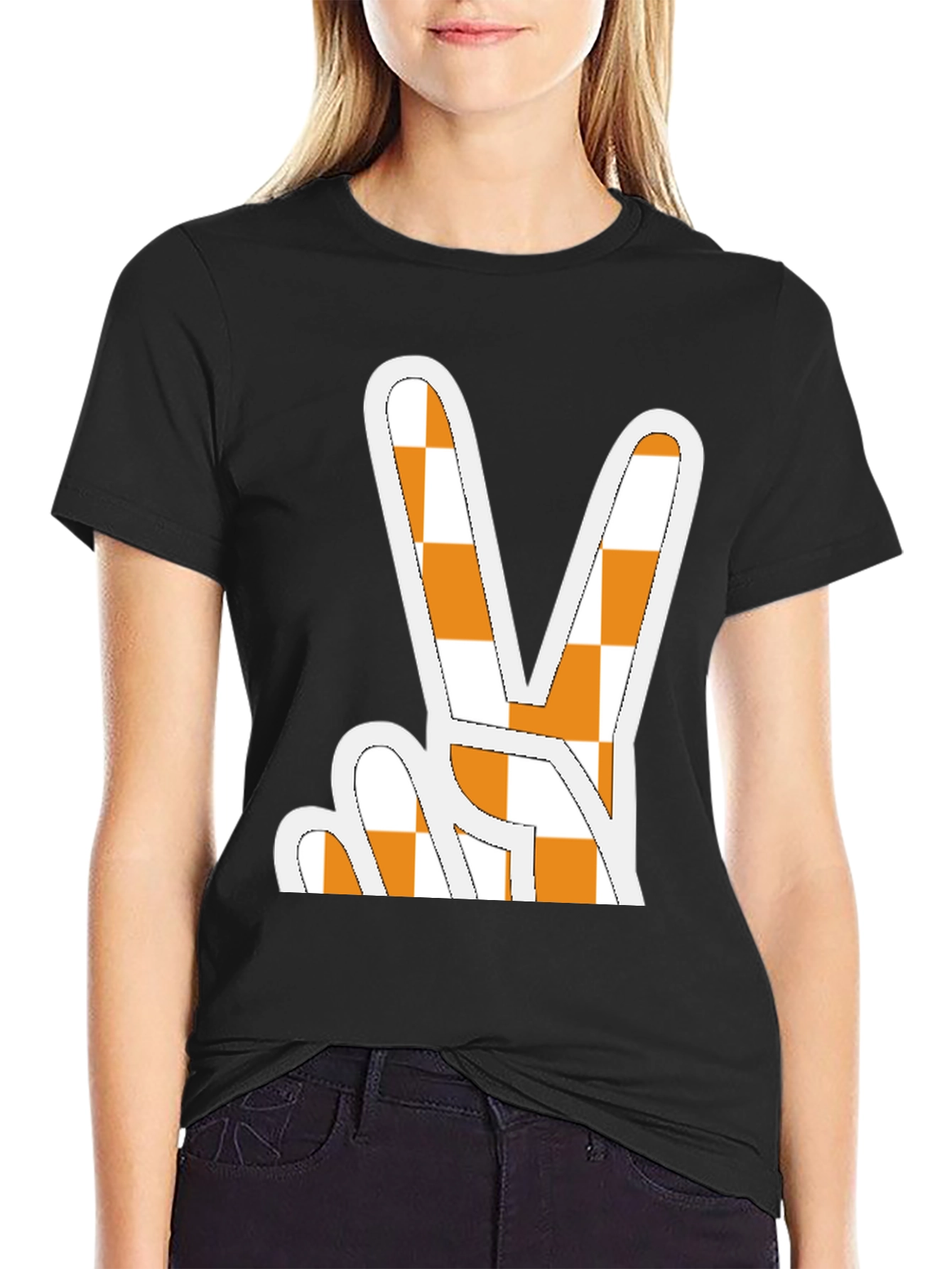 Checkerboard Peace Sign Graphic Tee - Black