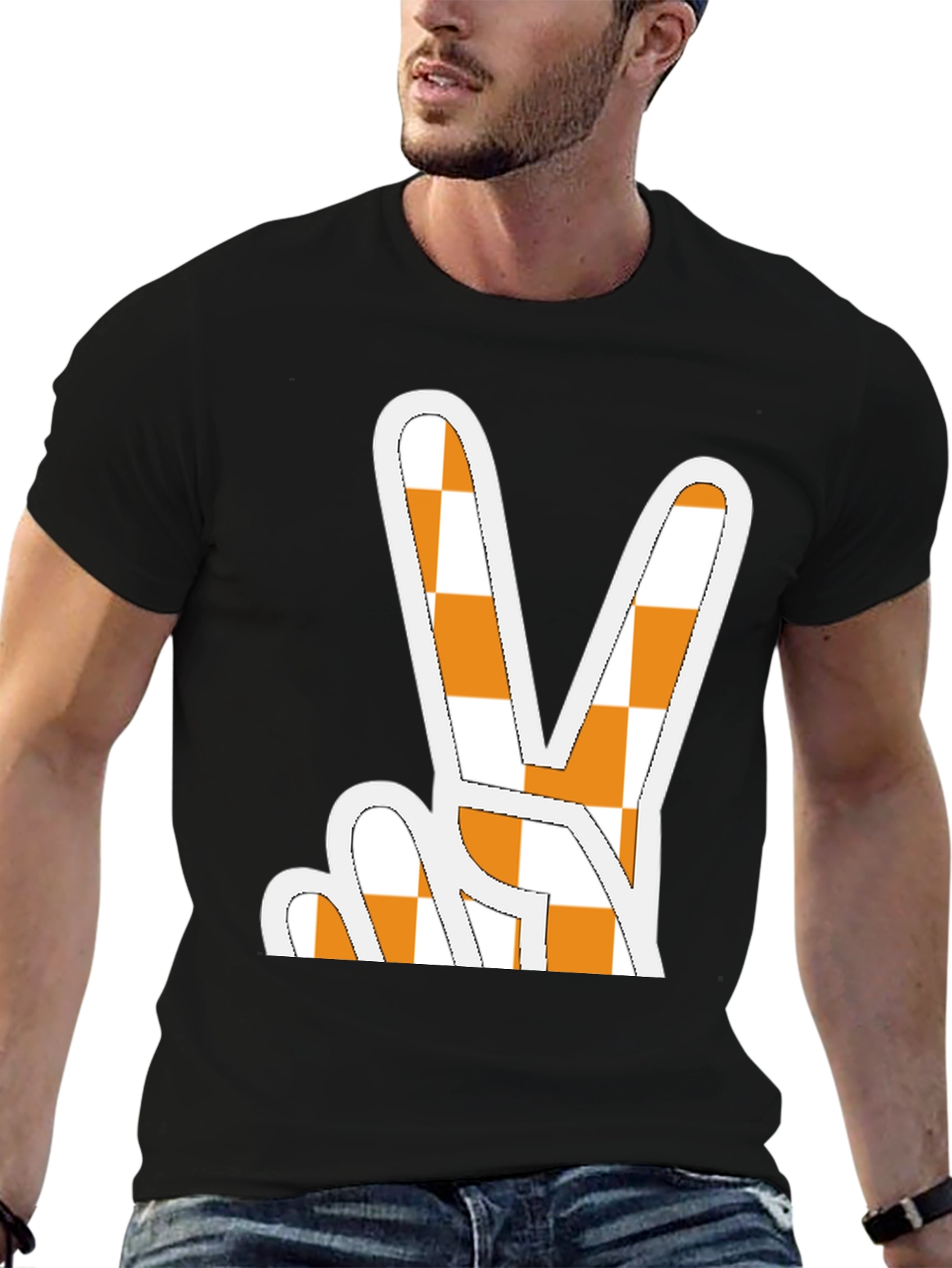 Checkerboard Peace Sign Graphic Tee - Black