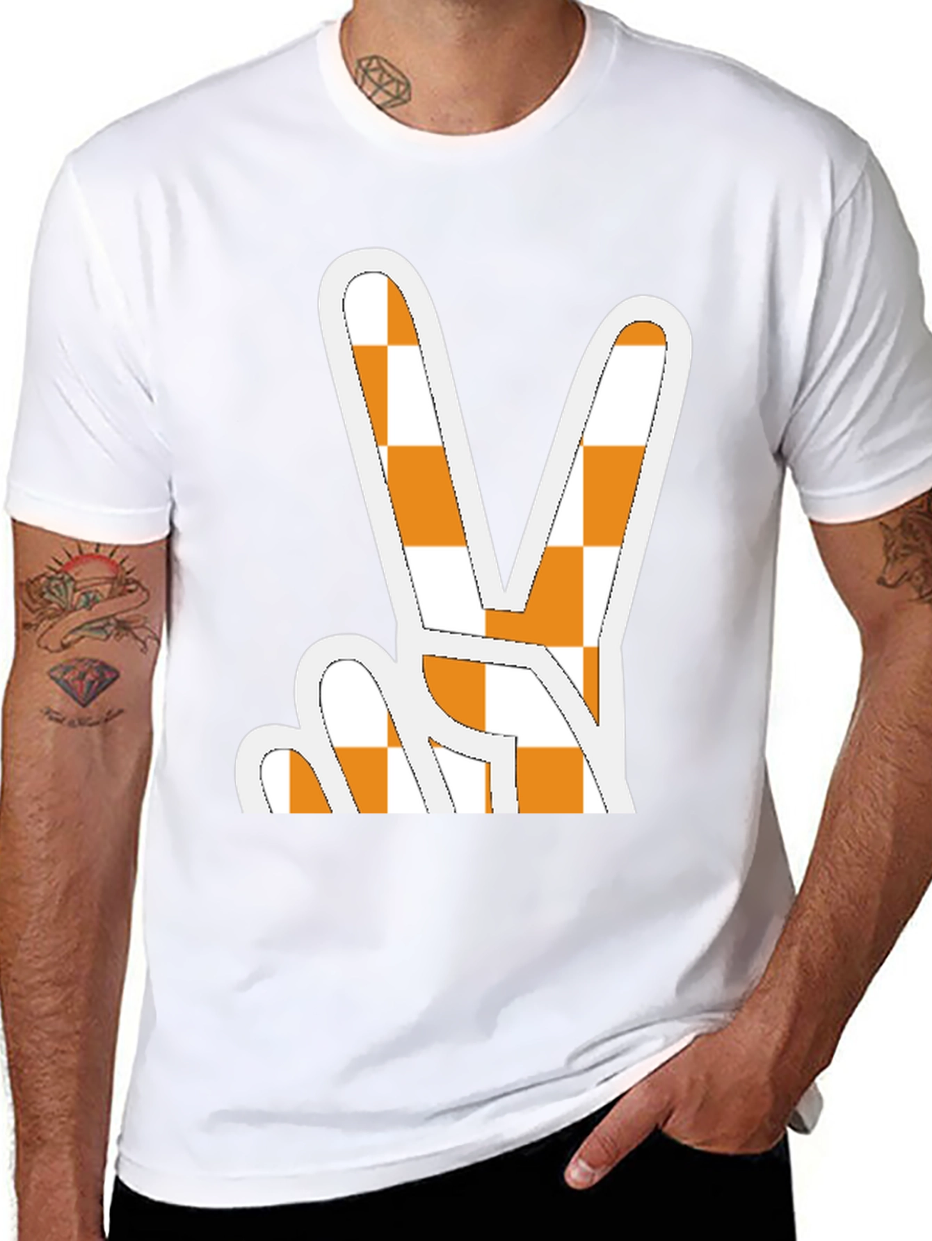 Checkerboard Peace Sign Graphic Tee - Black